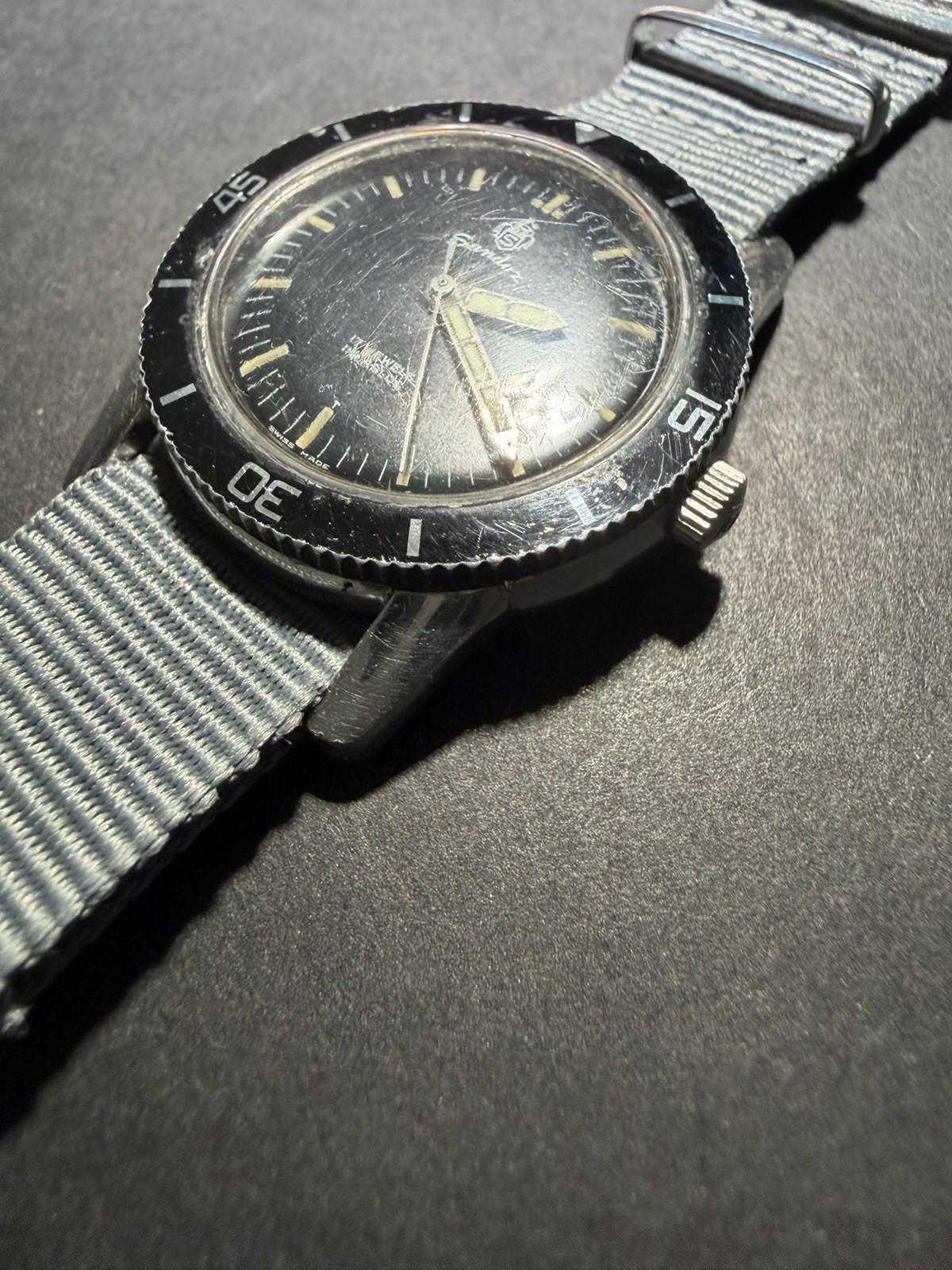 60’s Henry Sandoz &Fils Submariner Bathyscaphe MK1 Black for Military Use Rare.