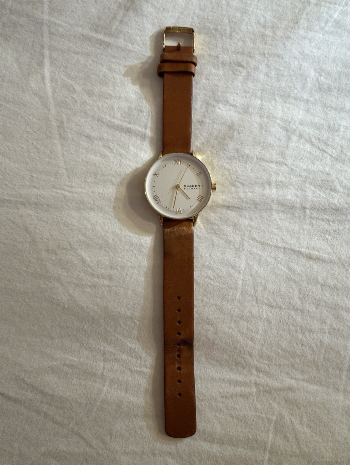 Skagen Denmark Women’s Quartz Watch Gold Case Brown Leather Strap 26mm 30m