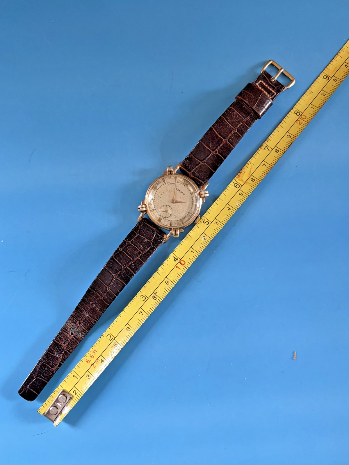 Benrus Fancy Knotted Lugs BB 14 17J 10K RG – Alligator? – Serviced – Runs