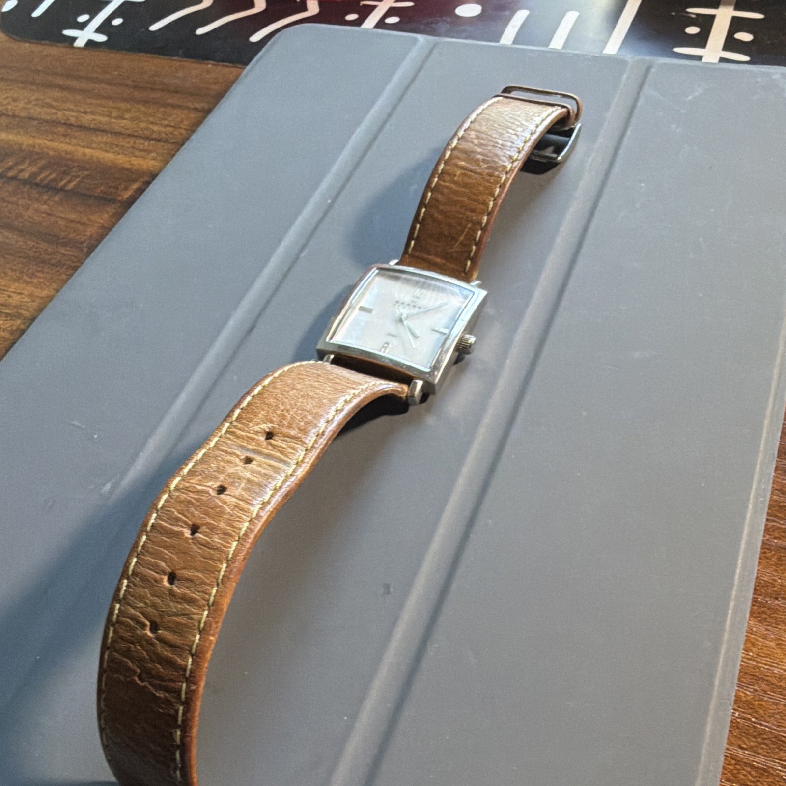 Skagen 478SSLG Square Silver Stainless Case Brown Leather Quartz Watch 30m