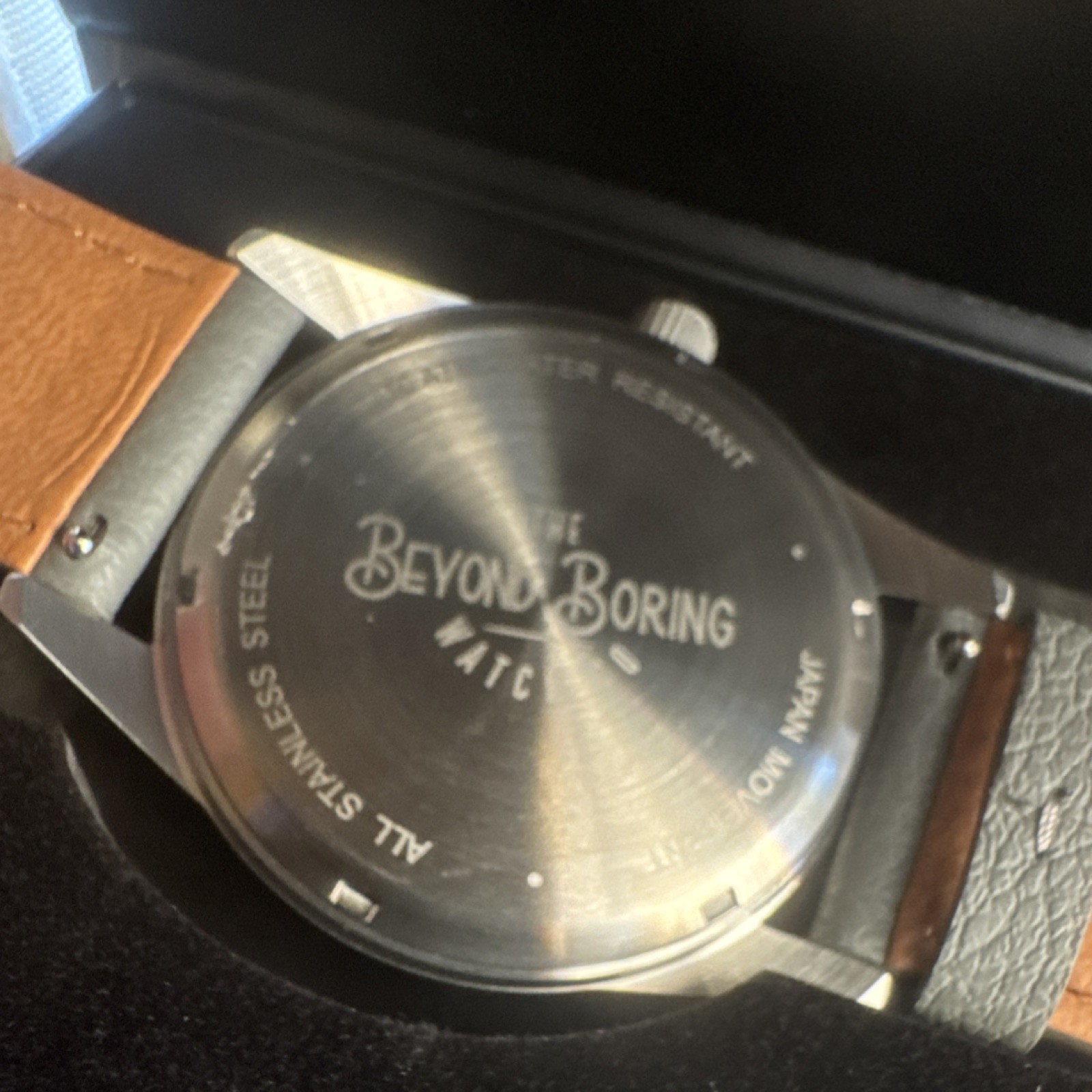 Beyond Boring Quartz Analog Red Sunburst Dial Silver Case Gray Vegan Leather St…