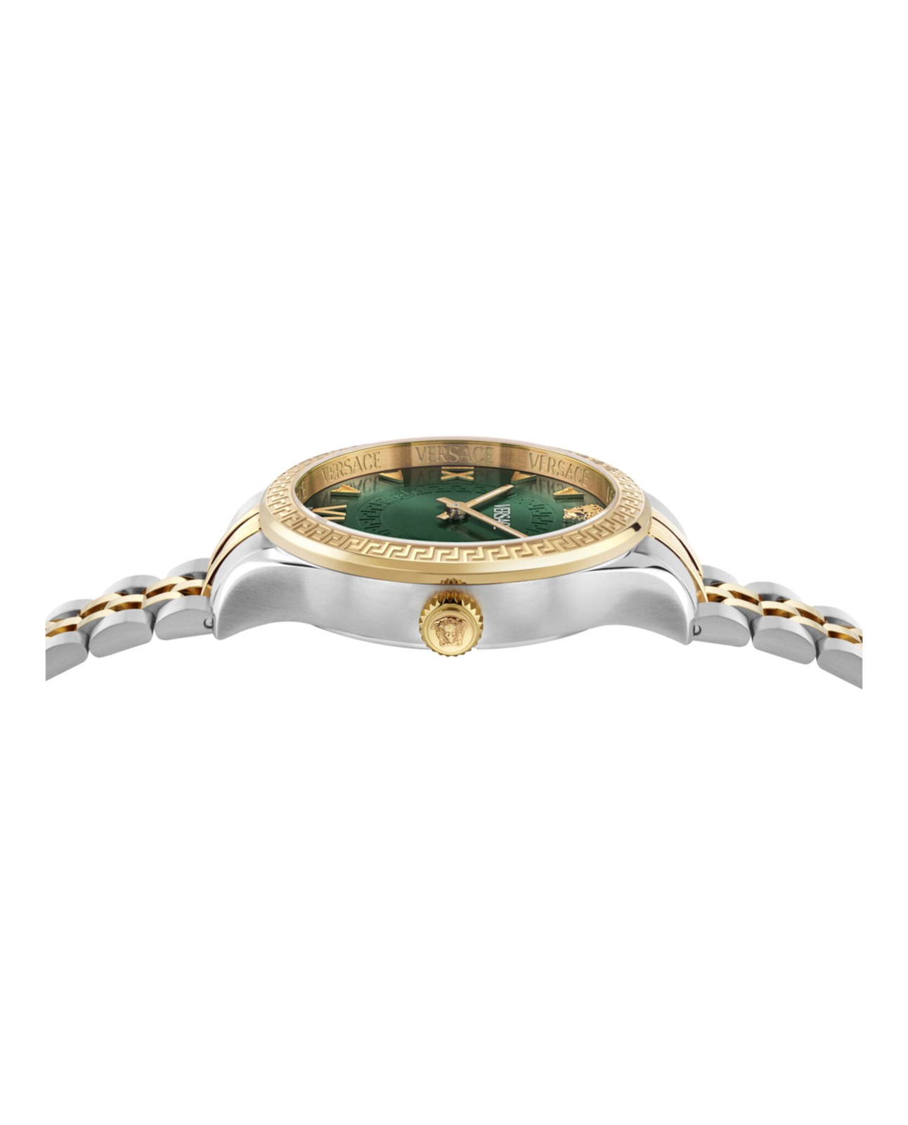 Versace Women’s Hellenyium Swiss Quartz Watch, Green Sunray Dial, Two-Tone