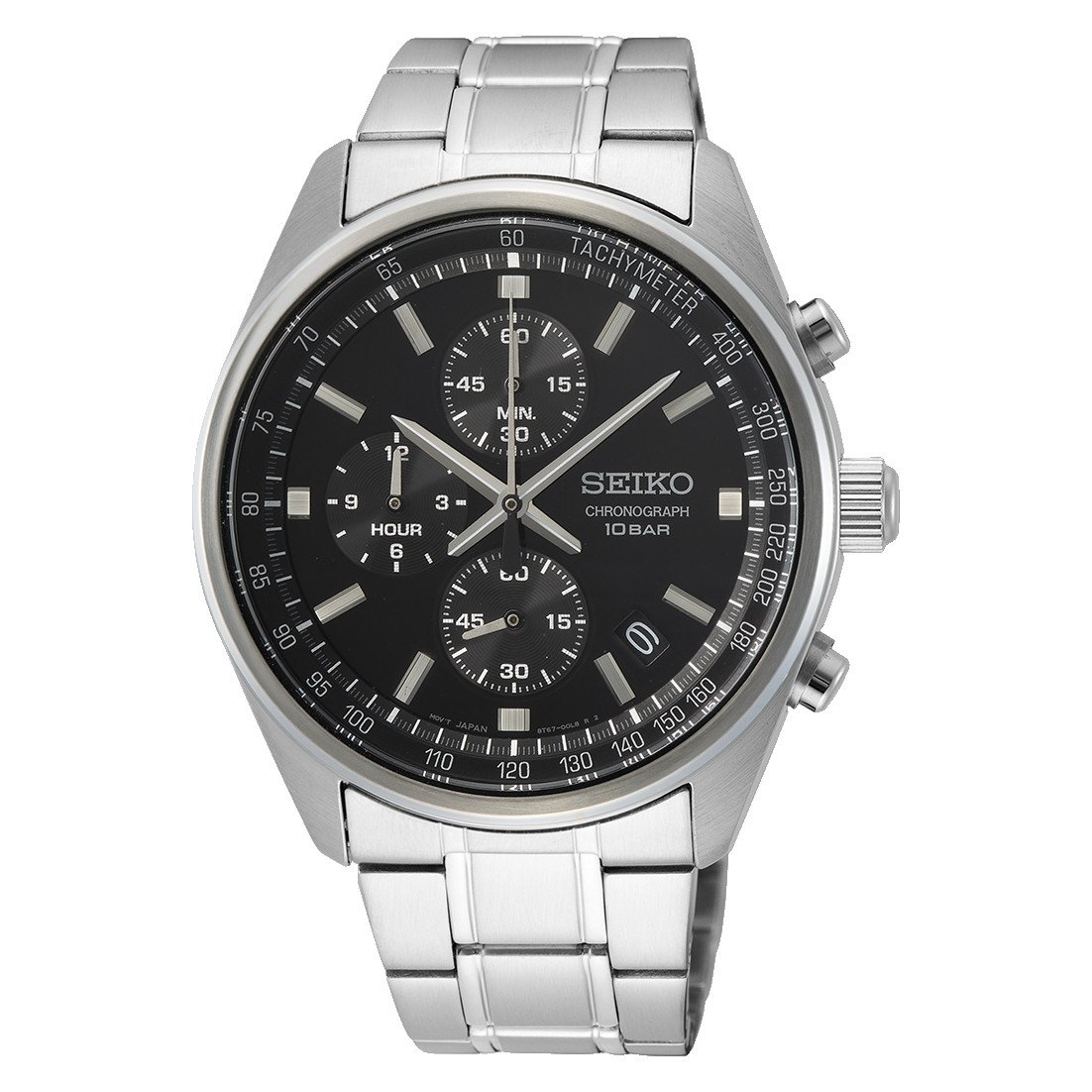 Seiko Chronograph SSB379 Men’s Black Dial Tachymeter Steel Bracelet Watch – New