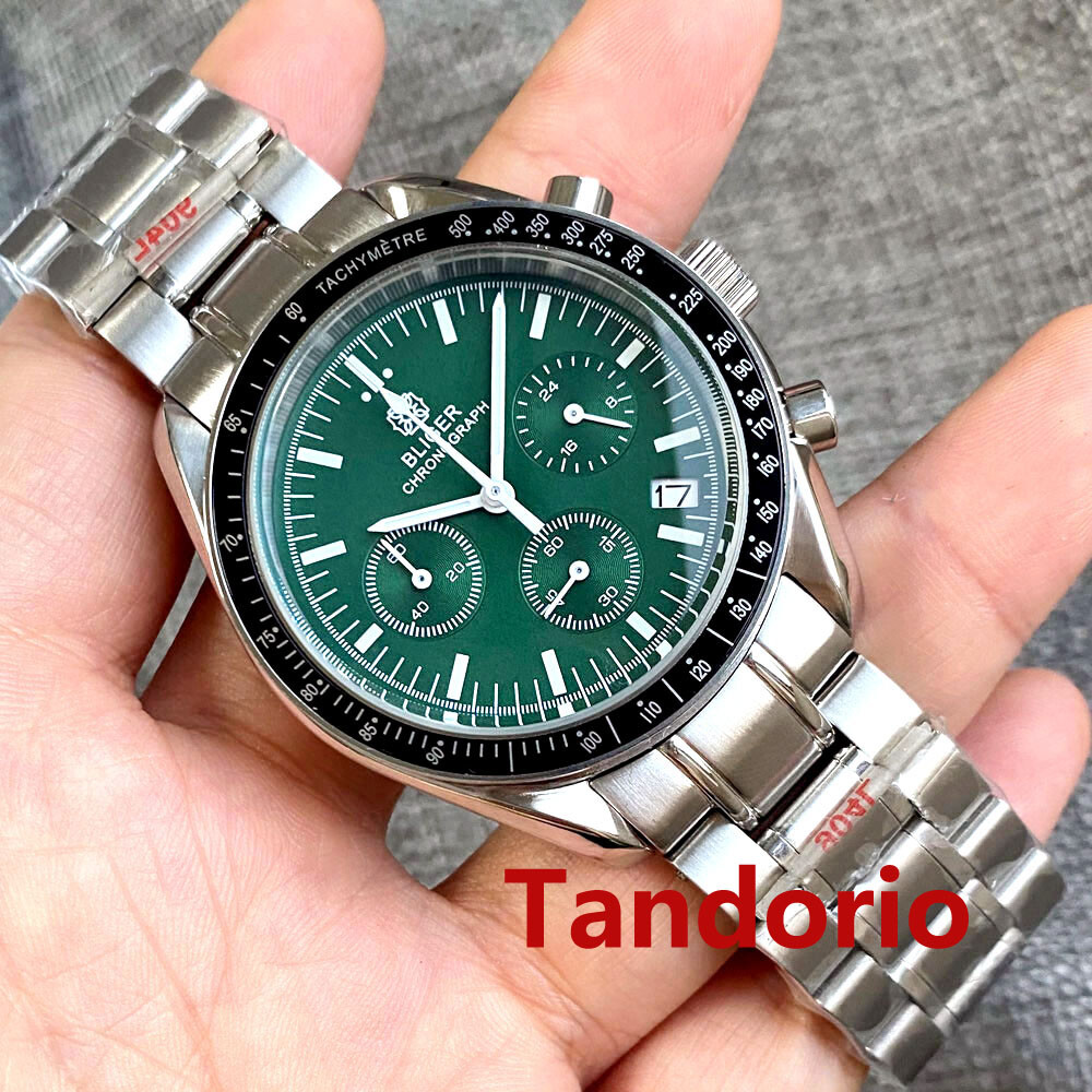 Bliger 40mm Quartz Full Functional Chronograph Watch Green Dial Folding Clasp