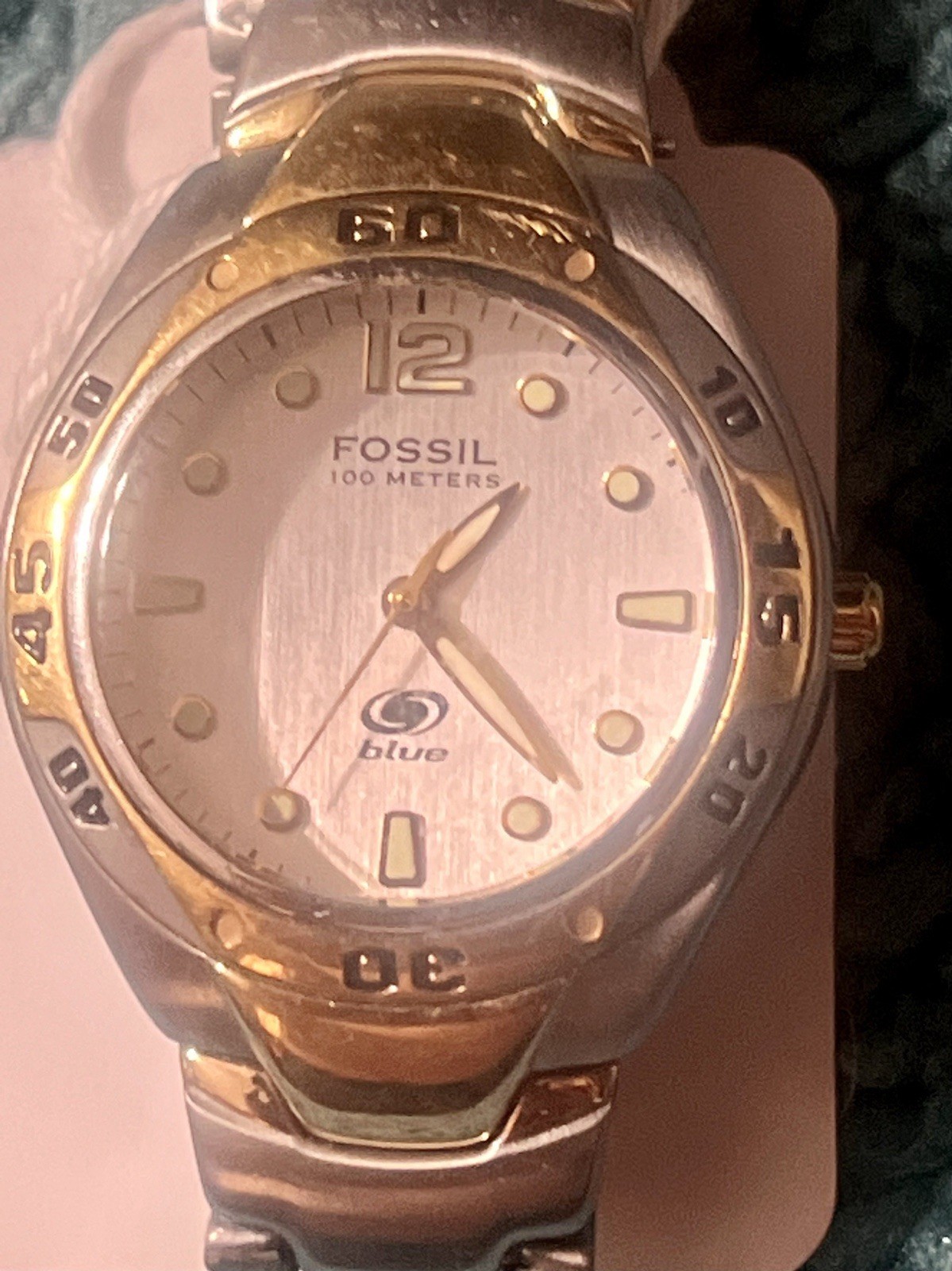 Fossil Blue 100 Meter Silver & Gold tone Stainless Steel Watch Womens
