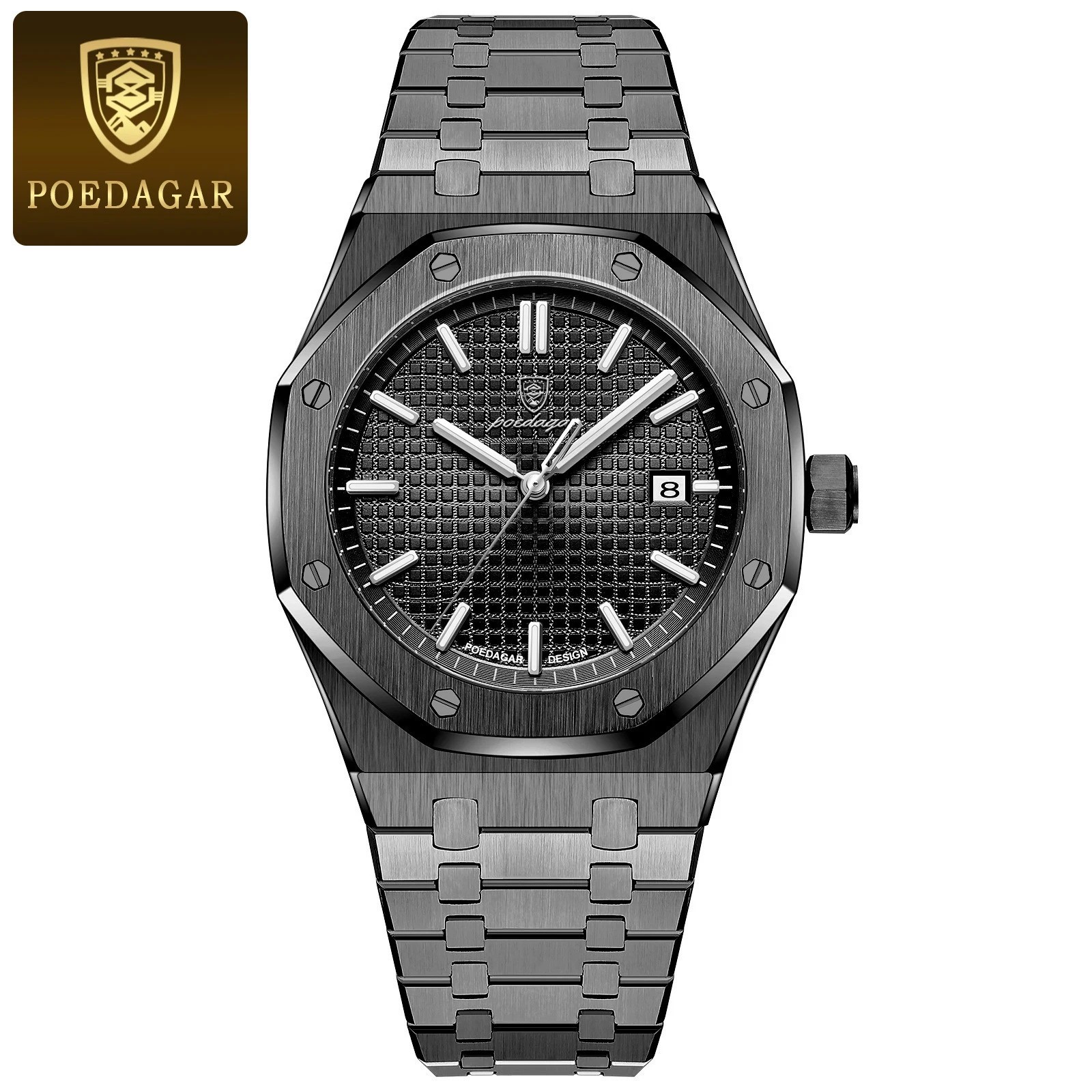 POEDAGAR Men Quartz Watch Date Luminous Waterproof Stainless Steel Business