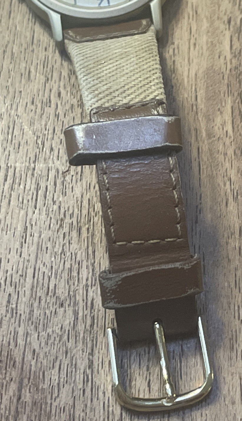 Vintage Tan Timex Womens Watch, Canvas Leather Strap 395 LA Cell untested