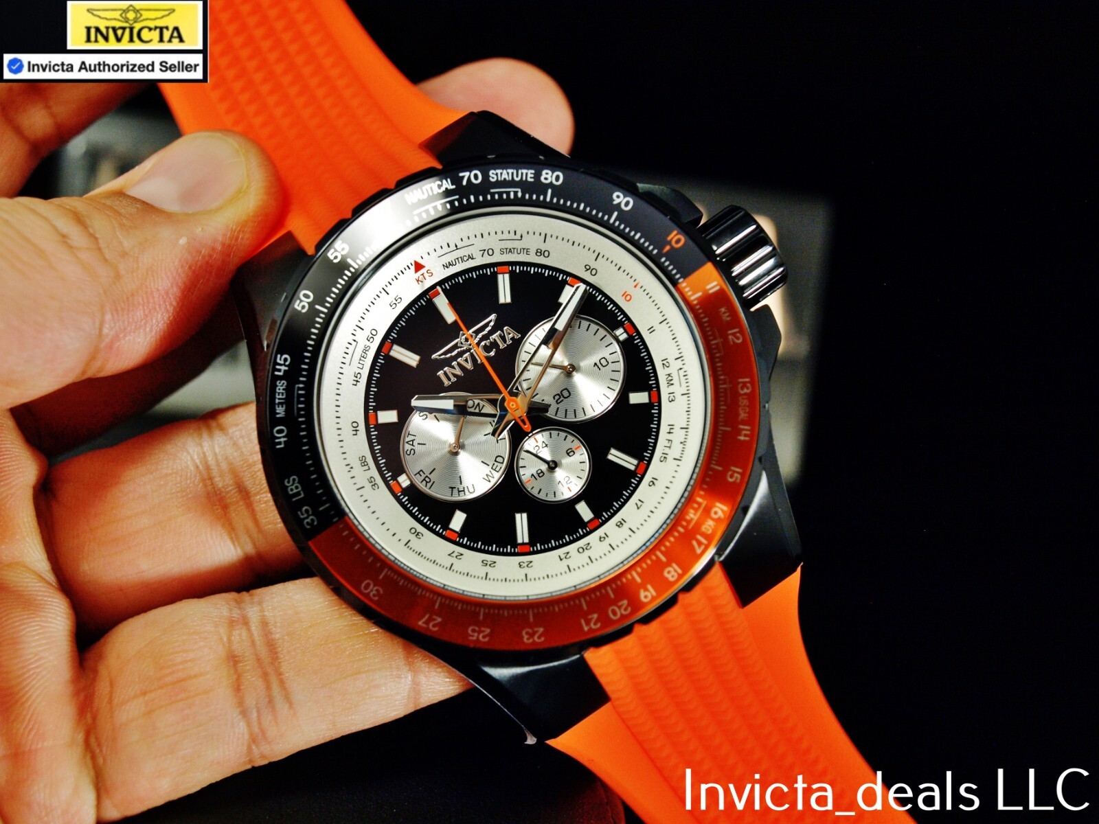 Invicta Men’s 50mm AVIATOR NAUTICAL Series Quartz BLACK DIAL Orange Tone SS Watc