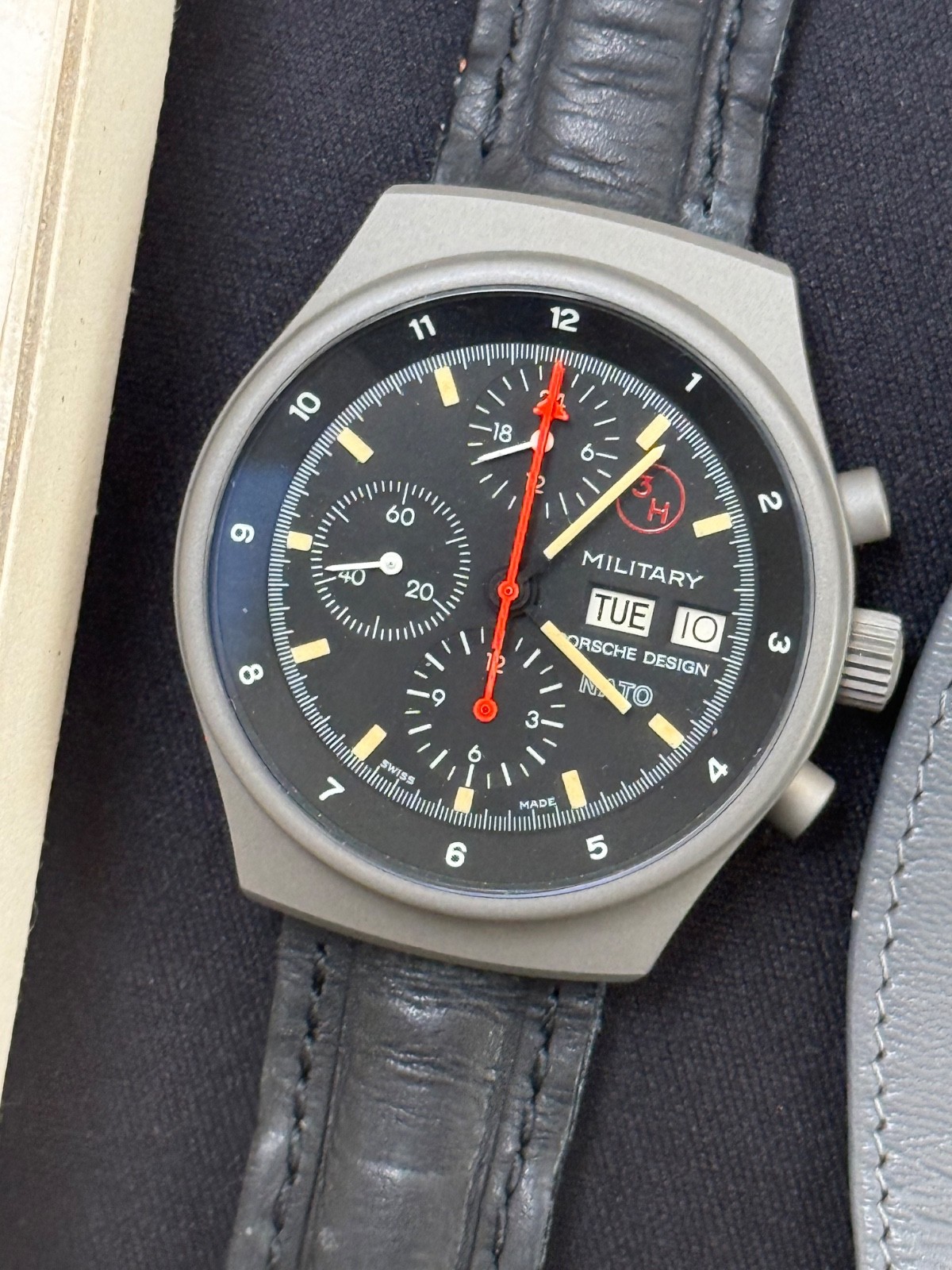 Porsche Design Orfina 7176S Military Dial Day-Date Gray Matte Watch near NOS