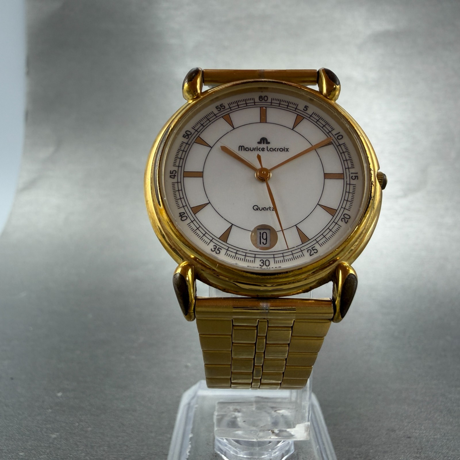 Maurice Lacroix Les Classiques Watch Men 34mm White Dial Gold Tone Date New Batt
