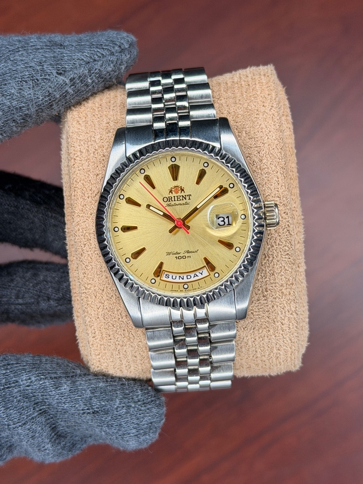 ORIENT PRESIDENT GOLDEN FLUTED BAZEL DIAL AUTOMATIC DAY/DATE MEN’S WRISTWATCH