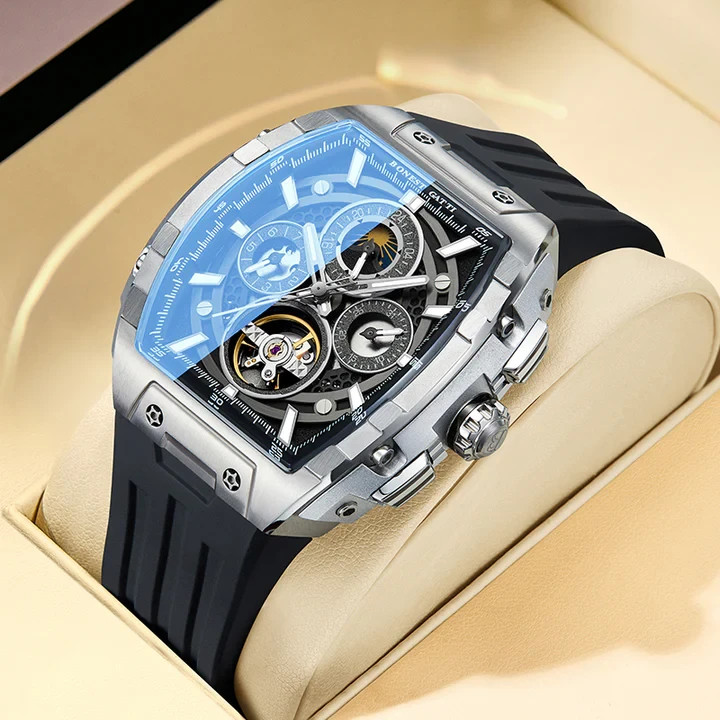 Bonest Gatti Luxury Tonneau Multi-Function Automatic Mechanical Watch – Silver