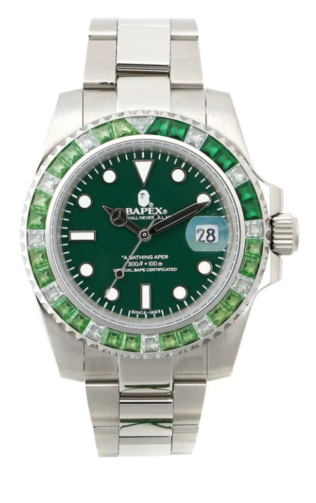 A BATHING APE Men’s Watch TYPE 1 BAPEX CRYSTAL STONE COLOR GREEN NEW w/ box JP