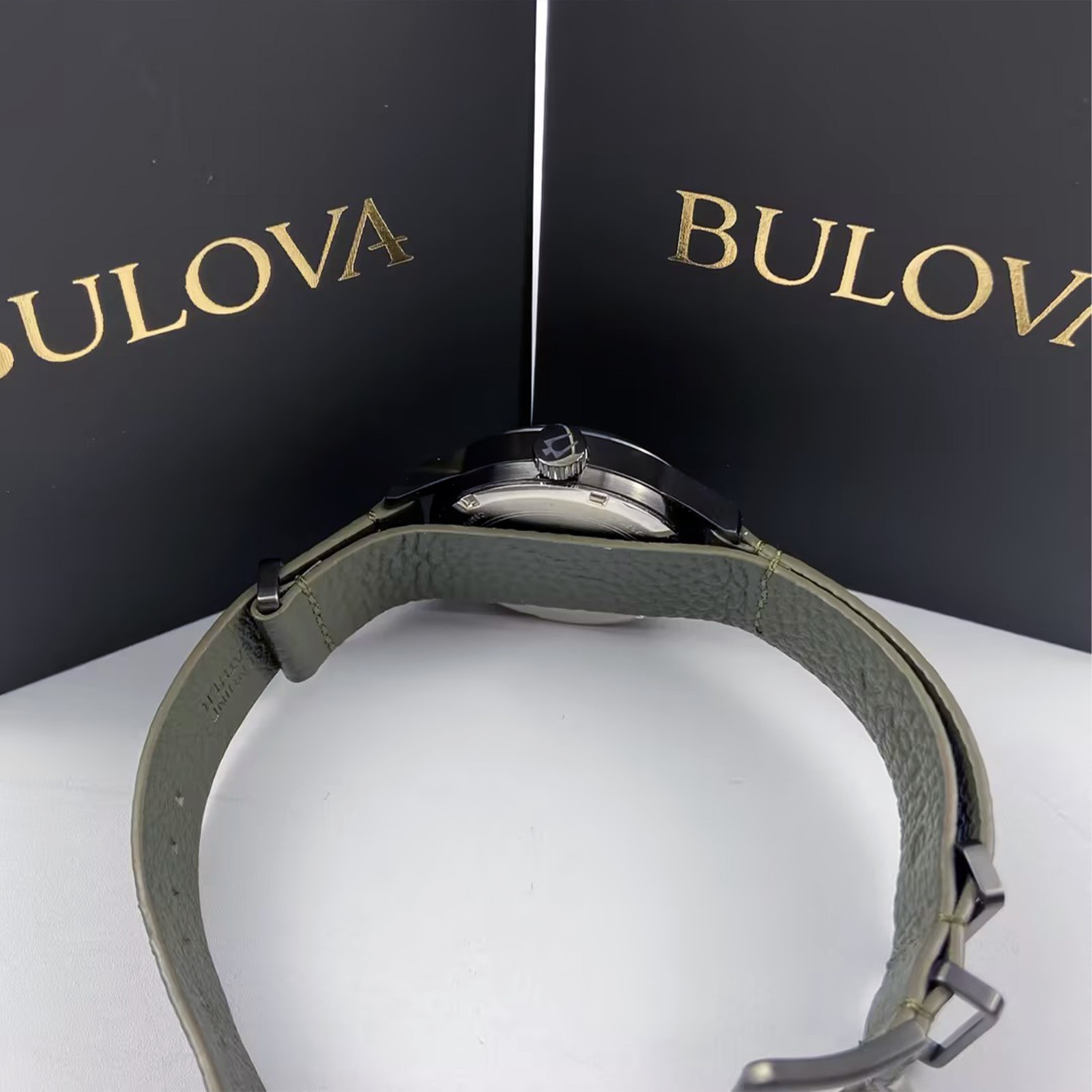 Bulova Special Edition 98A255 Black Dial Green Leather Men Automatic Watch 38MM