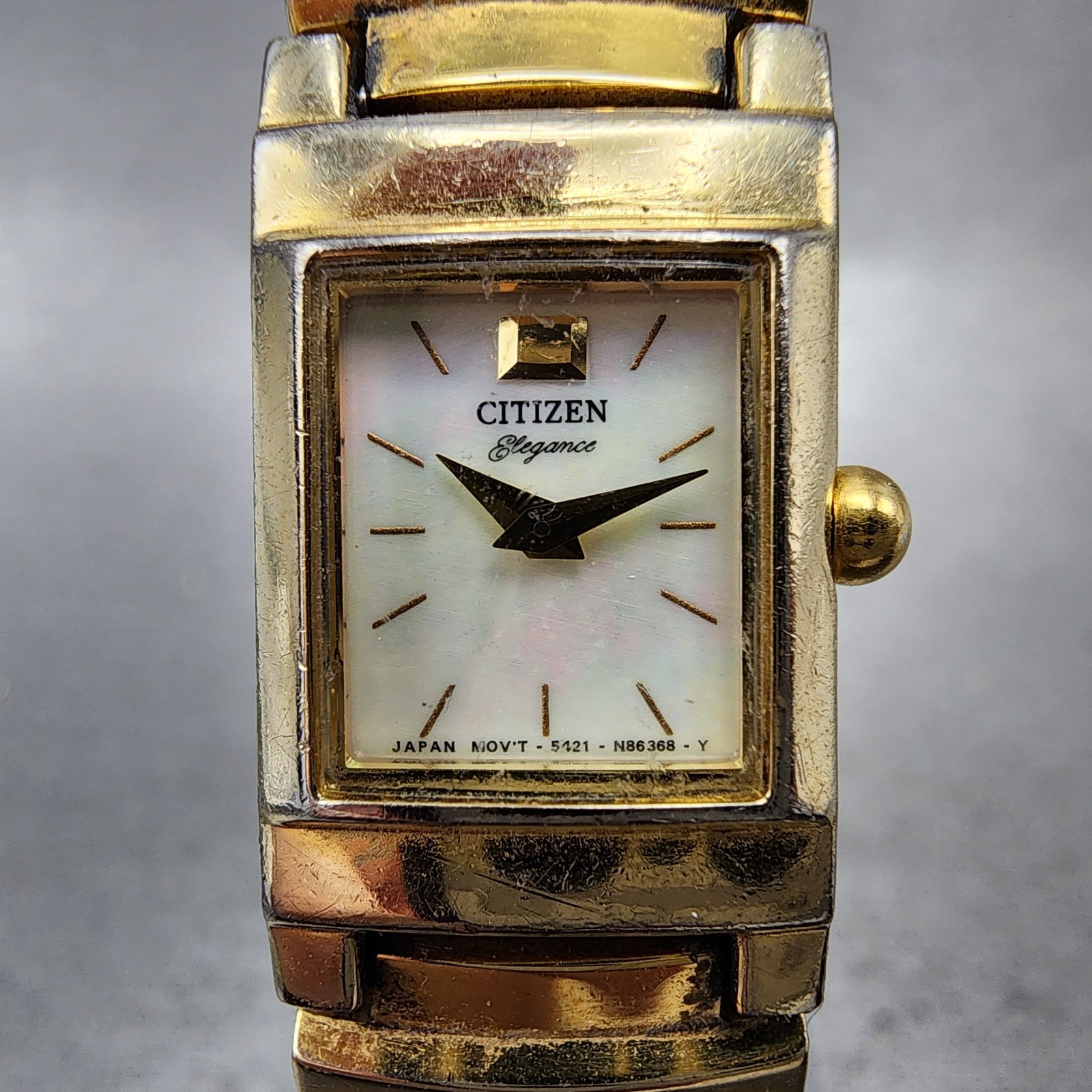 Citizen Tank Watch Women 14mm MOP Dial Gold Tone Rectangle New Battery Vintage