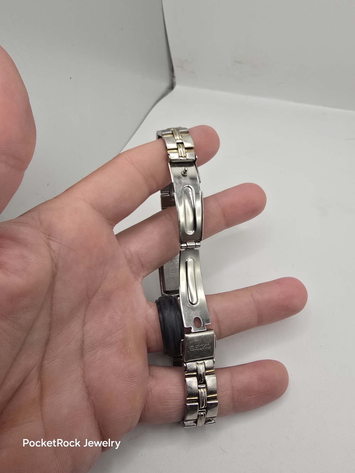 Seiko Women’s Rectangle Two-Tone Quartz Textured White Dial SS Bracelet SXGN46