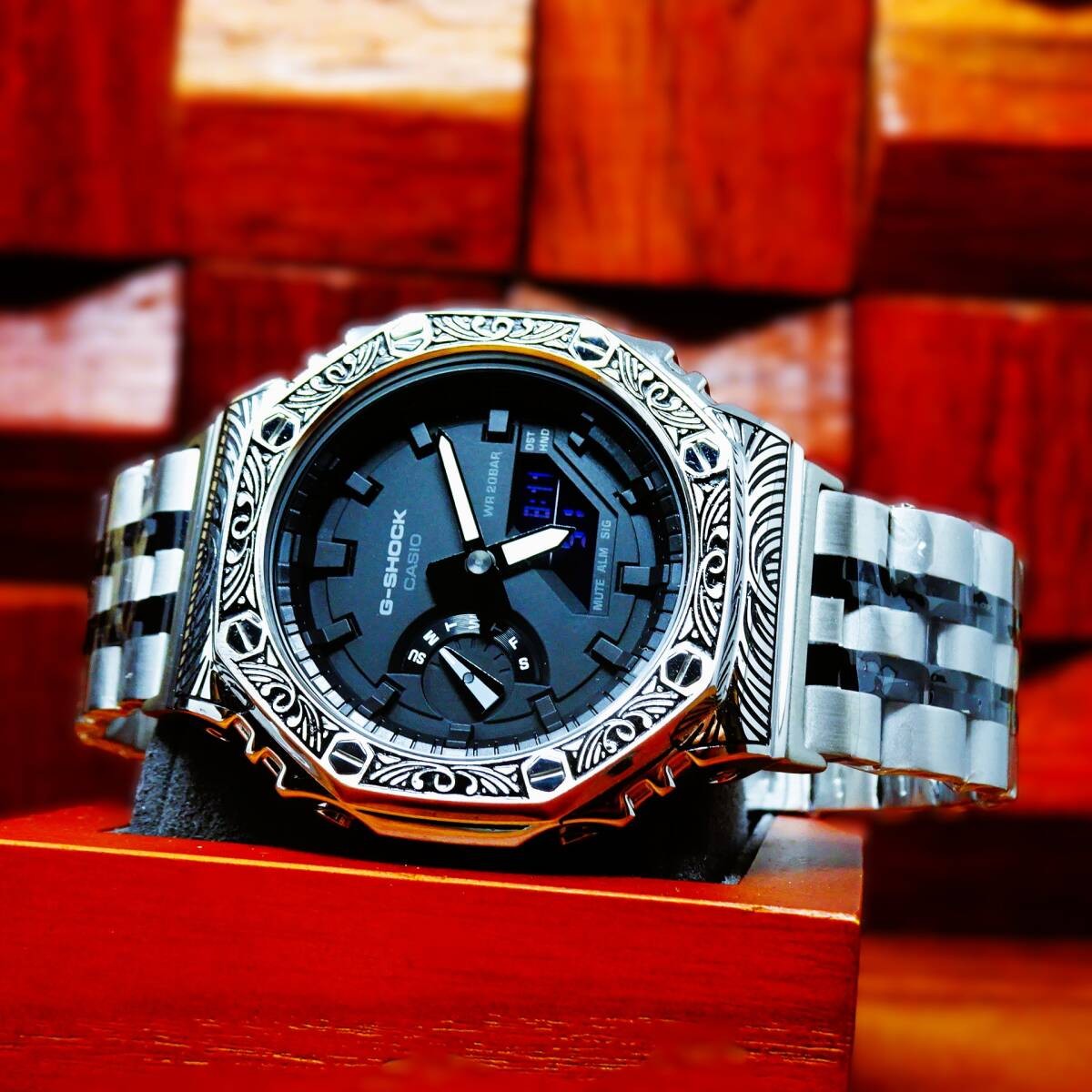〓New〓mod Casioak〓G-Shock custom watch with body GA2100 Stainless steel Venetian