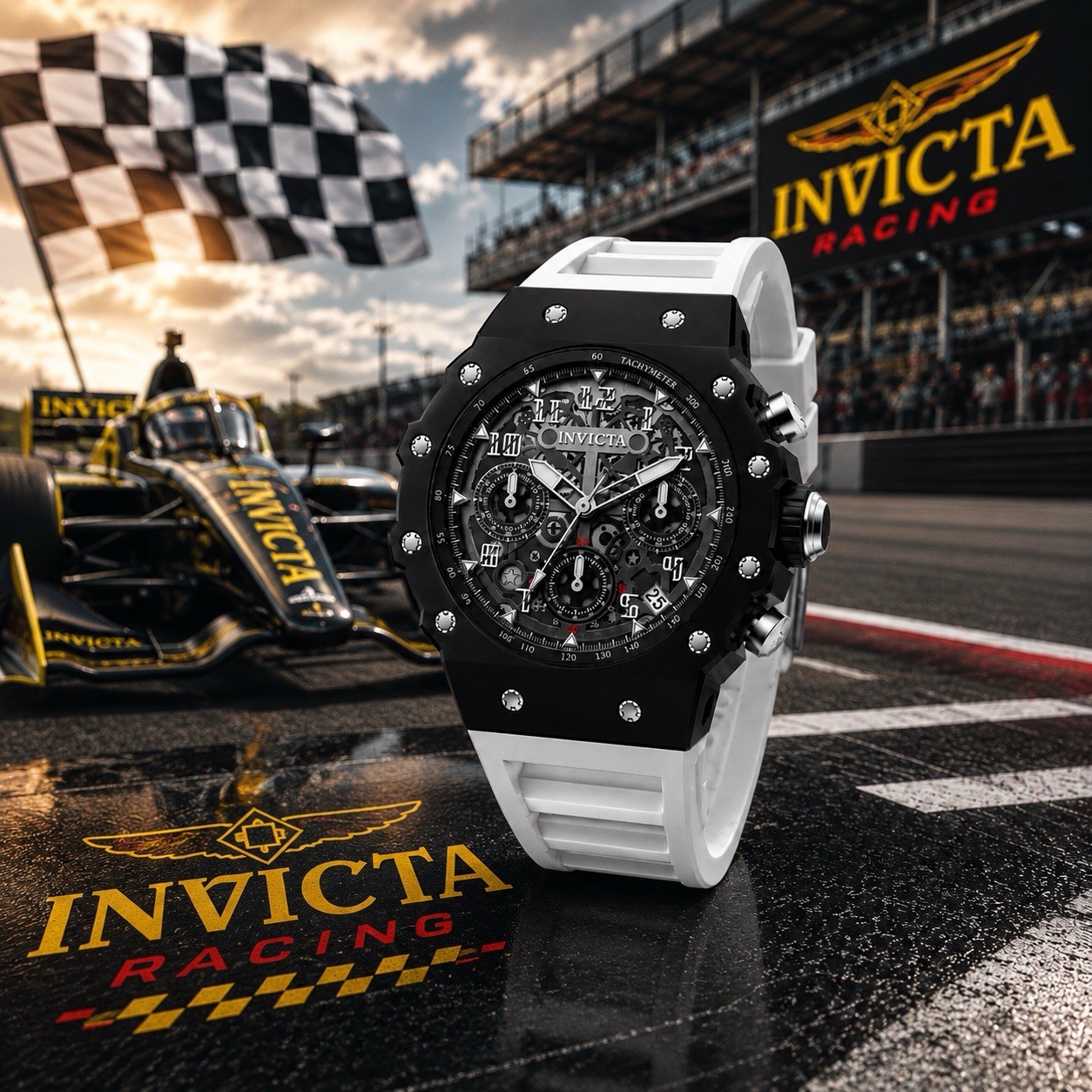 Invicta Racing Valyron Mens Watch 41mm Black & White w/ Black Racing Dial 69616