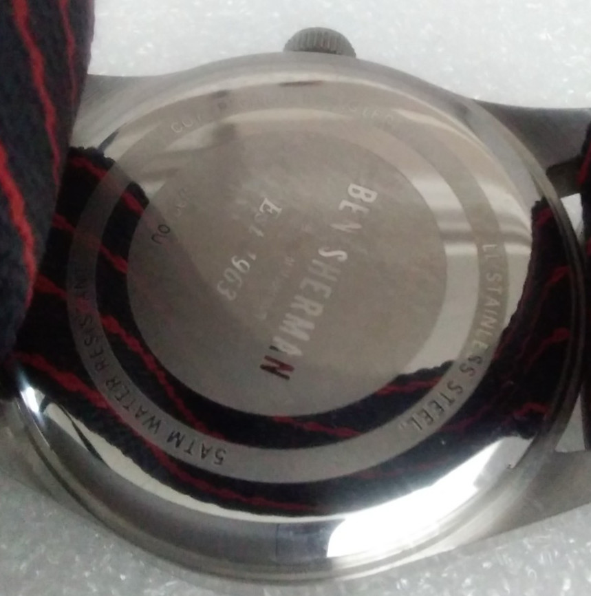 RARE Ben Sherman Men Watch WB010U Pinstripe Canvas & Leather Military Cuff Strap