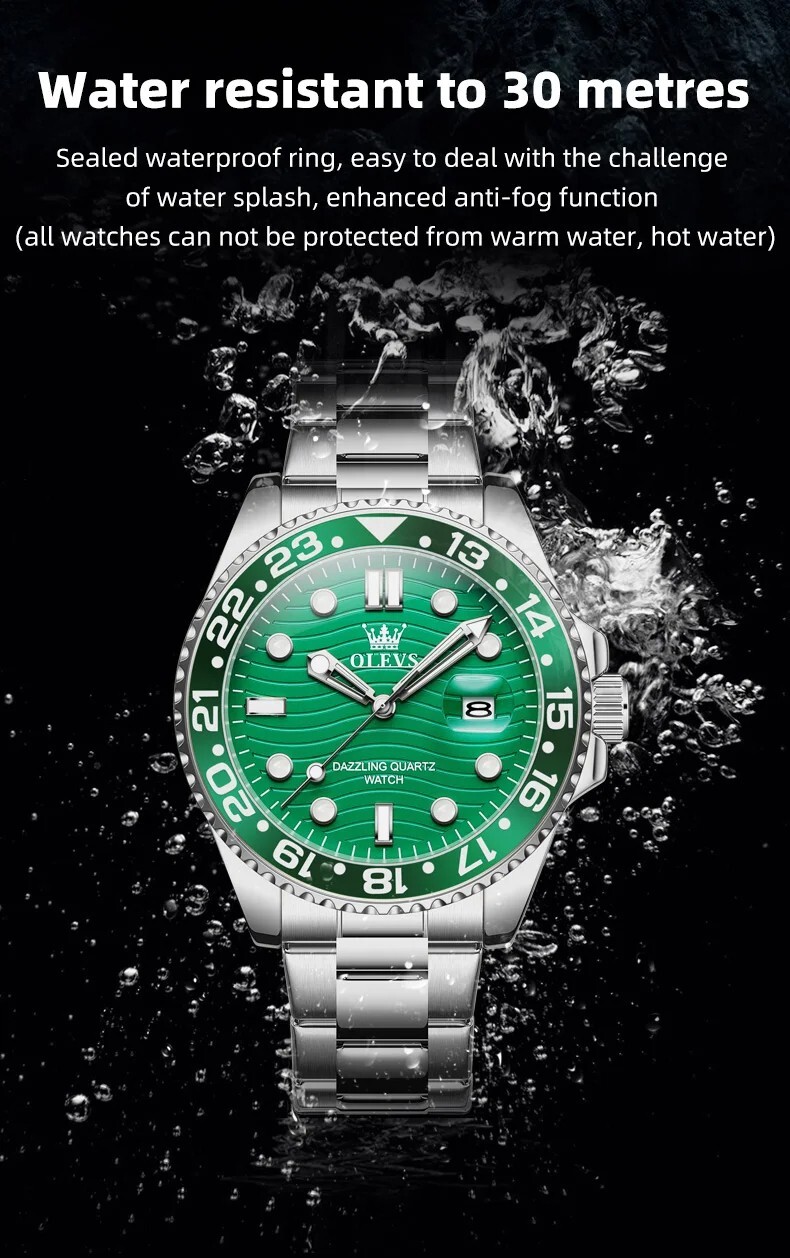 Waterproof Quartz Watch Men’s OLEVS Luminous Luxury Stainless Steel Men Strap