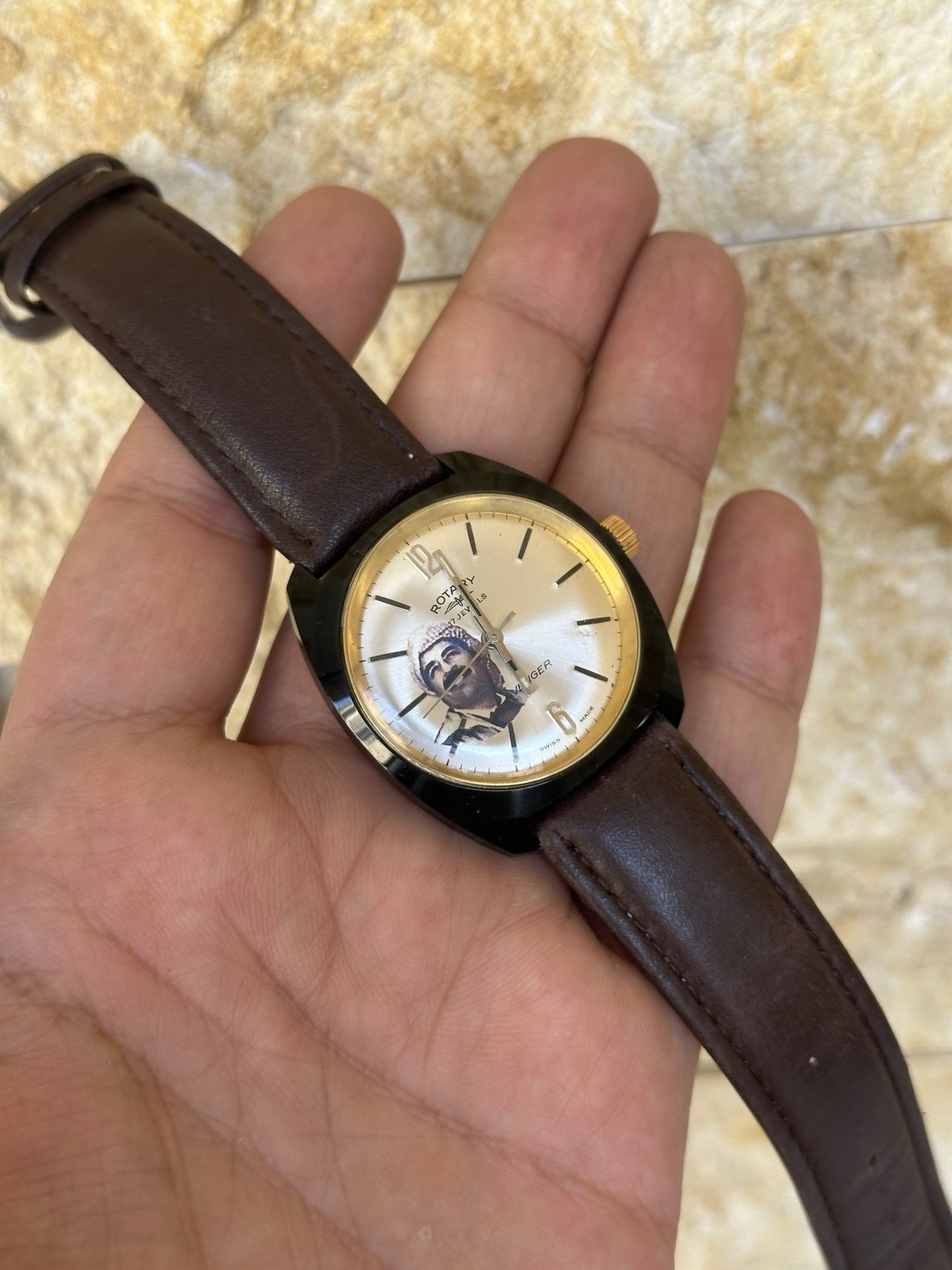 Vintage Rotary Saddam Hussein Iraq Portrait Watch Manual Wind 36mm Boxed 1970s