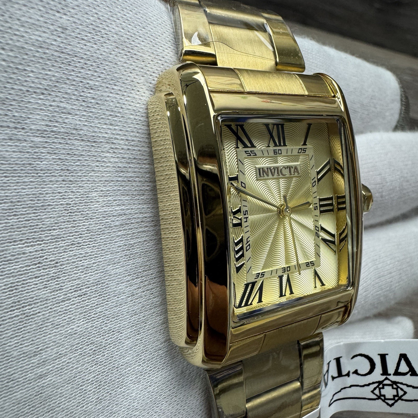 Invicta Celestial Watch Men 35mm Gold Stainless Steel Gold Dial Rectangle Quartz