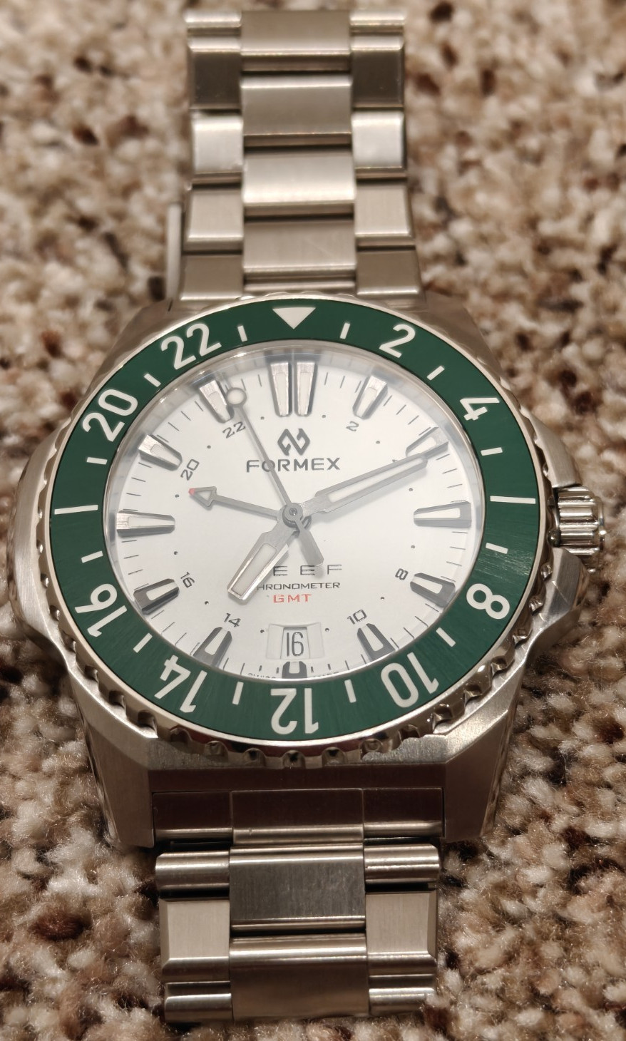 Formex Reef GMT 42mm White Dial Black/Blue And Green Bezel With Black Nato Strap