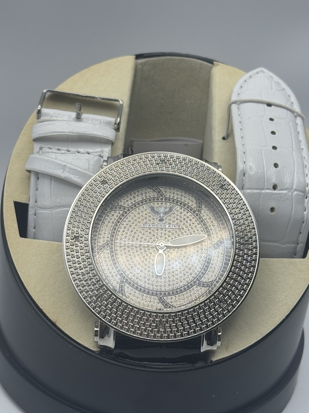 Diamond King DKW-0714 Men’s Iced Out Watch Extra White Band Case New Battery