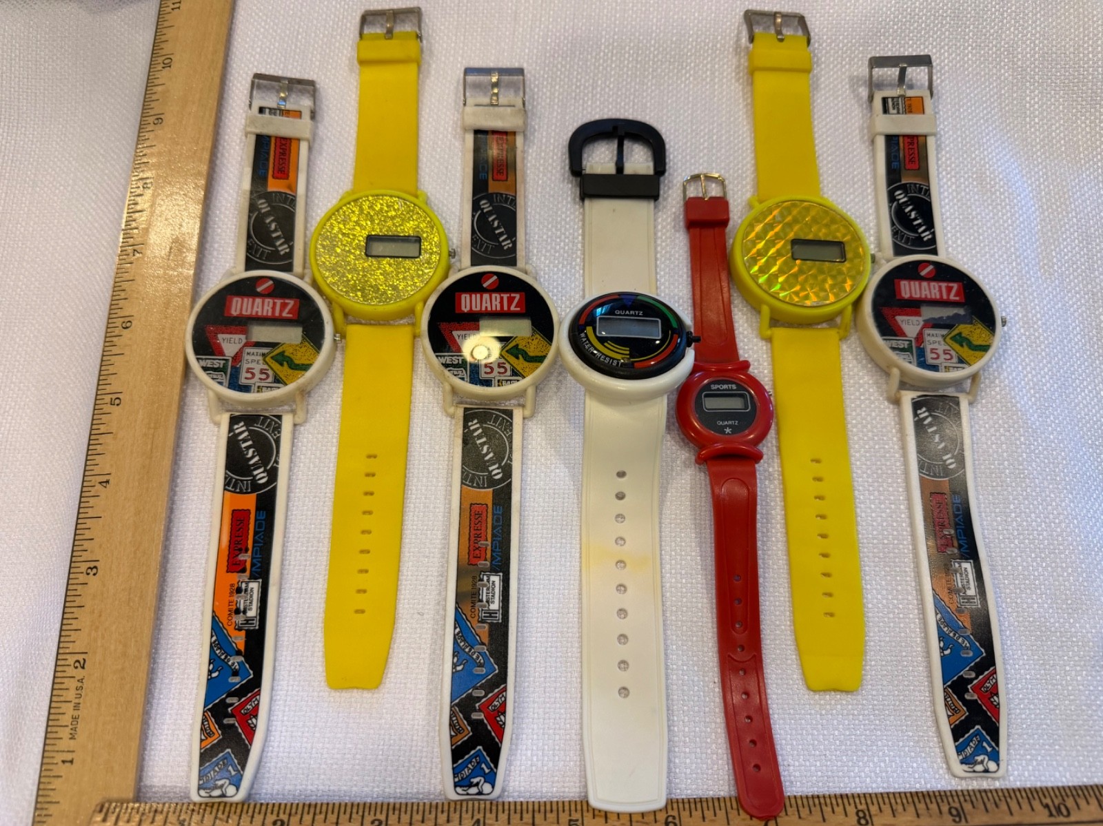 Vtg Lot 7 Watch Retro Novelty Digital Quartz Glitter Road Sign Speed Limit China