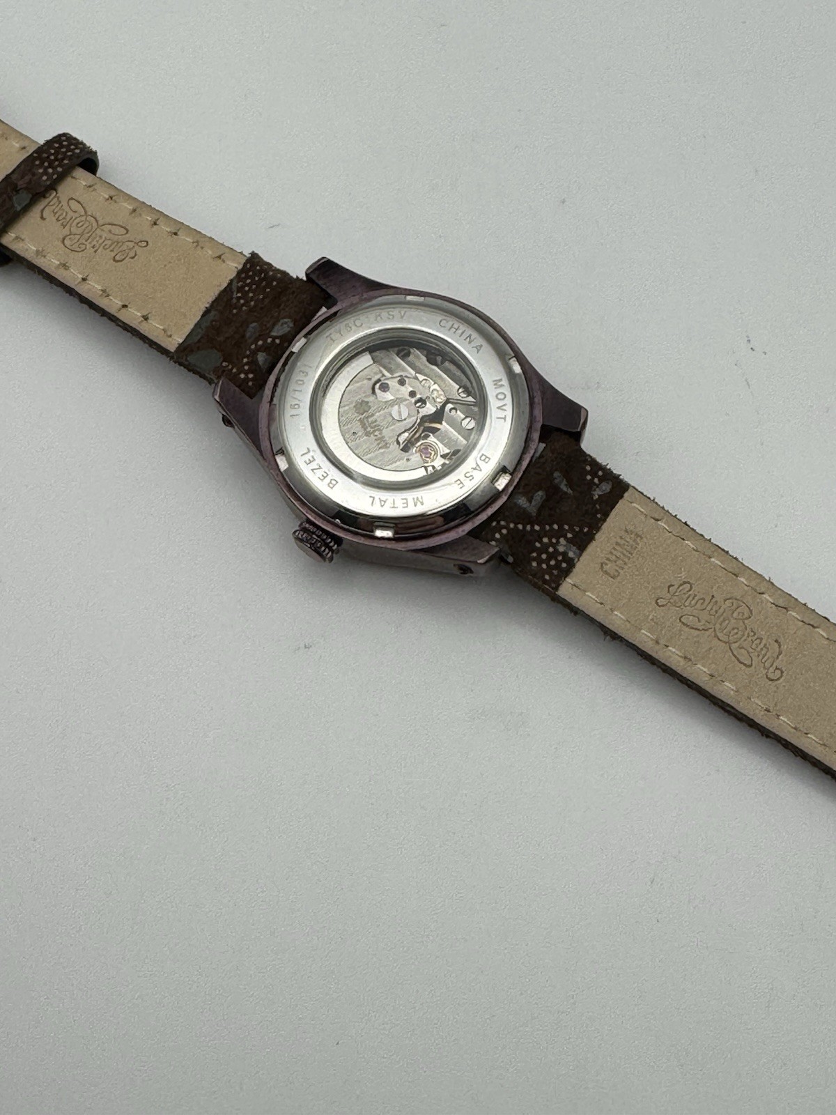 Lucky Brand Peace Skeleton Automatic Bronze Leather Ladies Wrist Watch