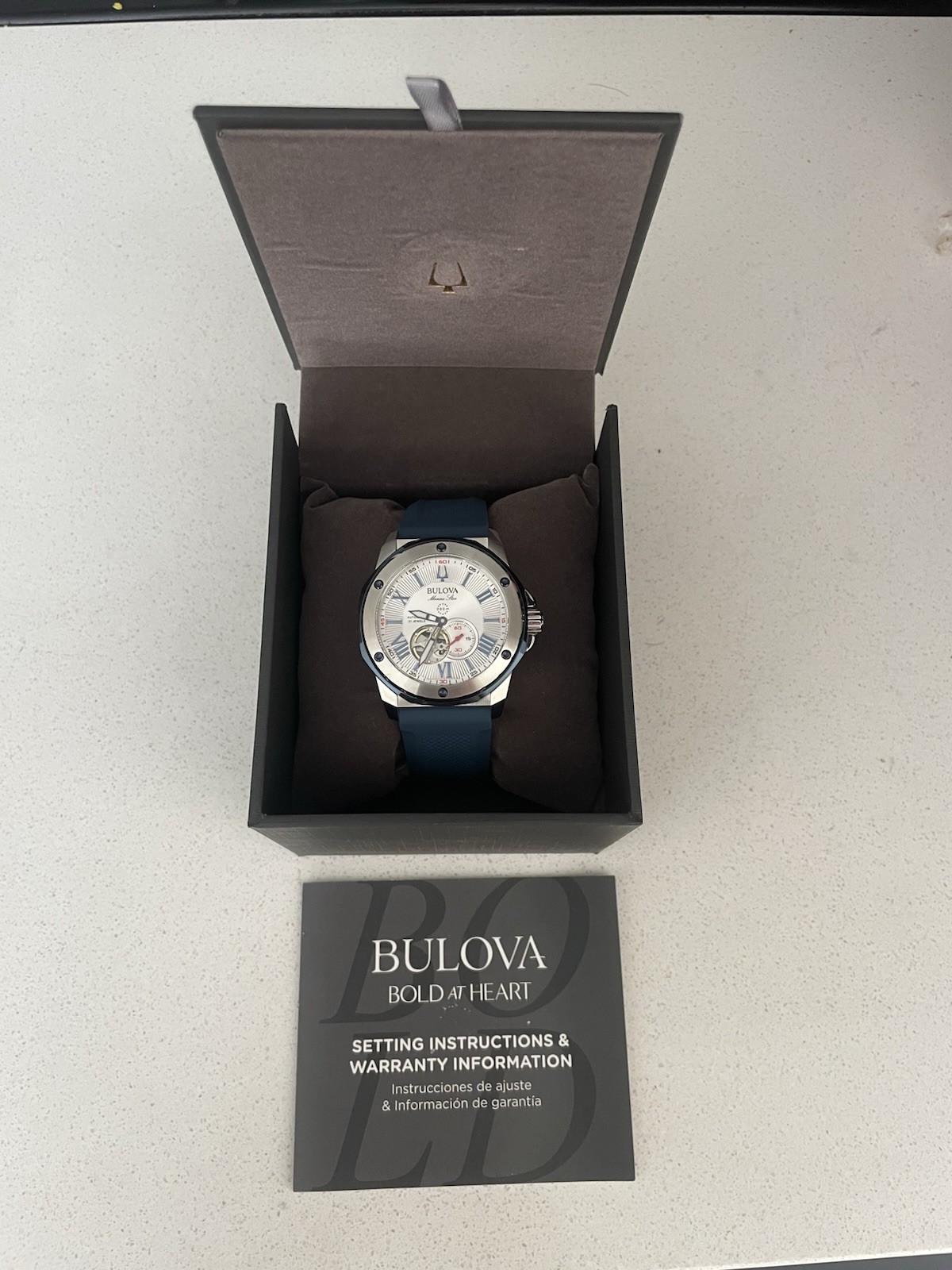 Bulova Marine Star Automatic 45mm White Dial Blue/Red Strap 98A225