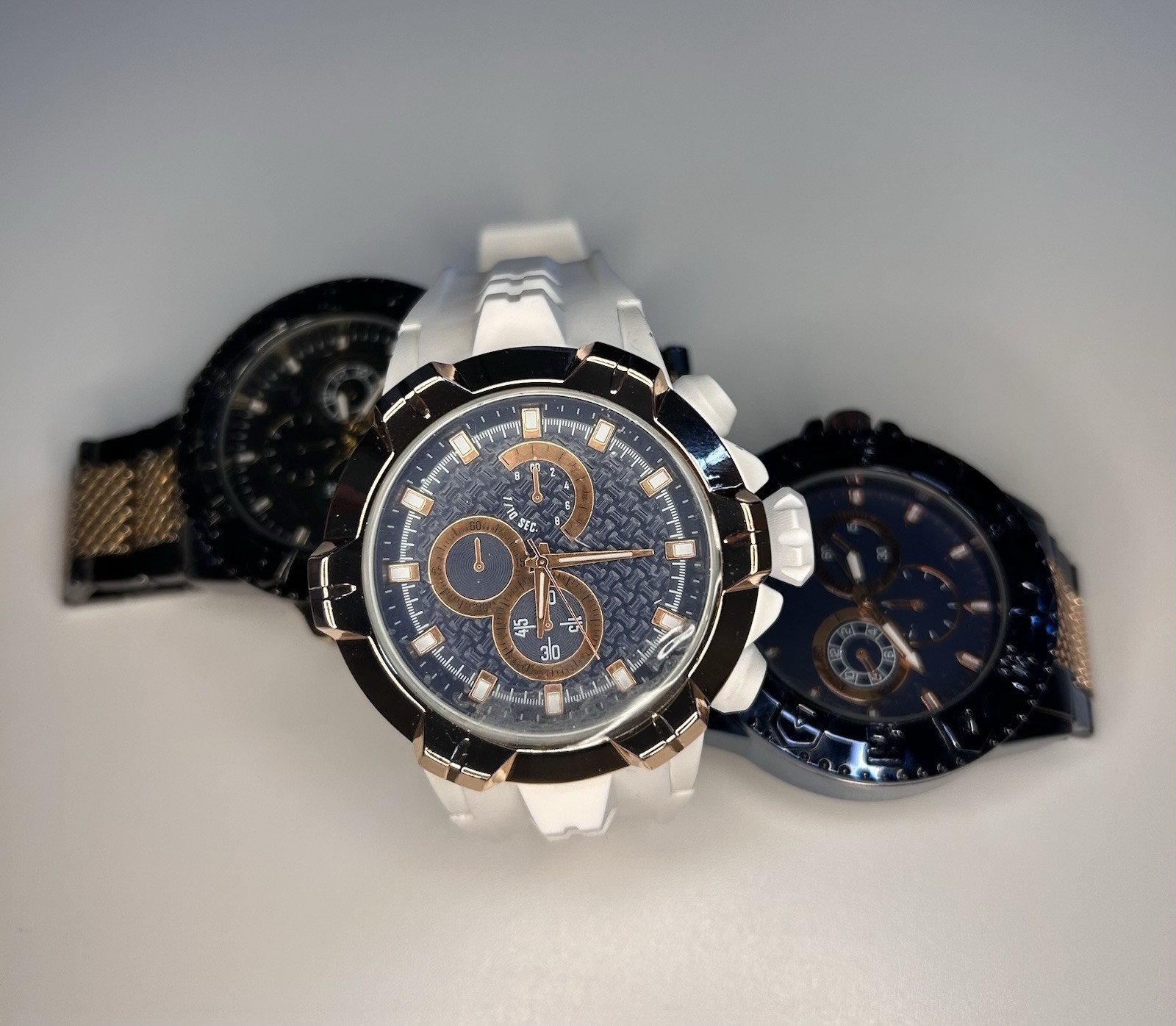 Japan Mov’t Men’sWatches. Lot Of 3 all run well, need batteries, see Description