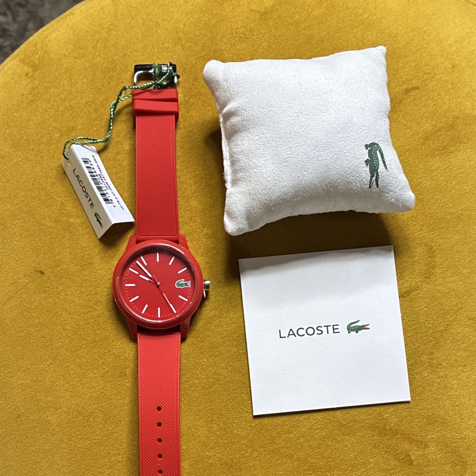 Lacoste Analog Quartz Wristwatch Red Dial Plastic Case Rubber Strap w/Box