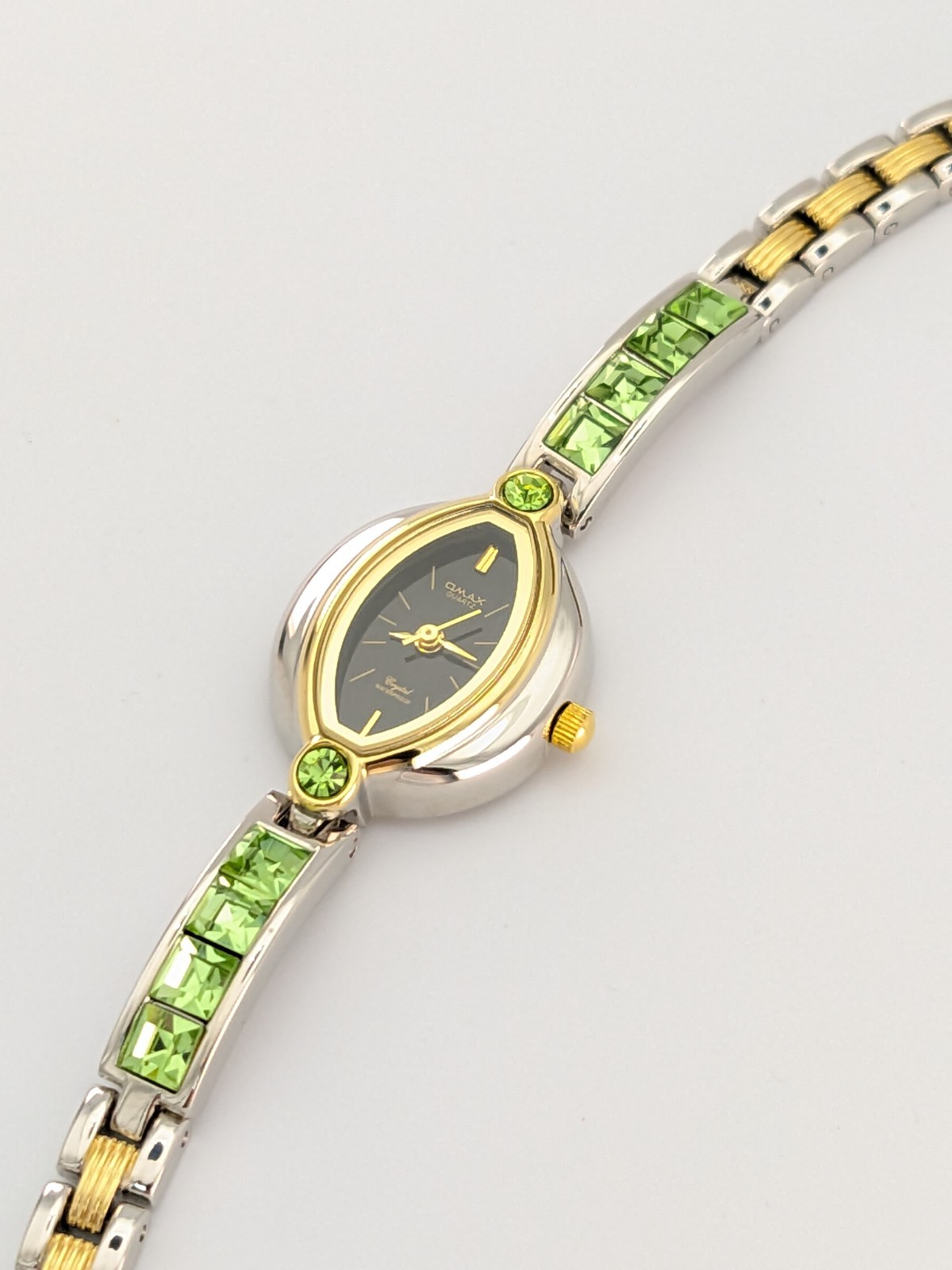 Ladies Watch Omax Japan Two Tone Crystal Dress Formal 7″