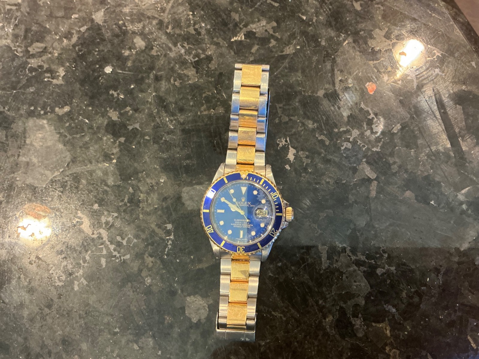 Rolex Submariner 16613 Silver and Gold Oyster Bracelet with Blue Bezel