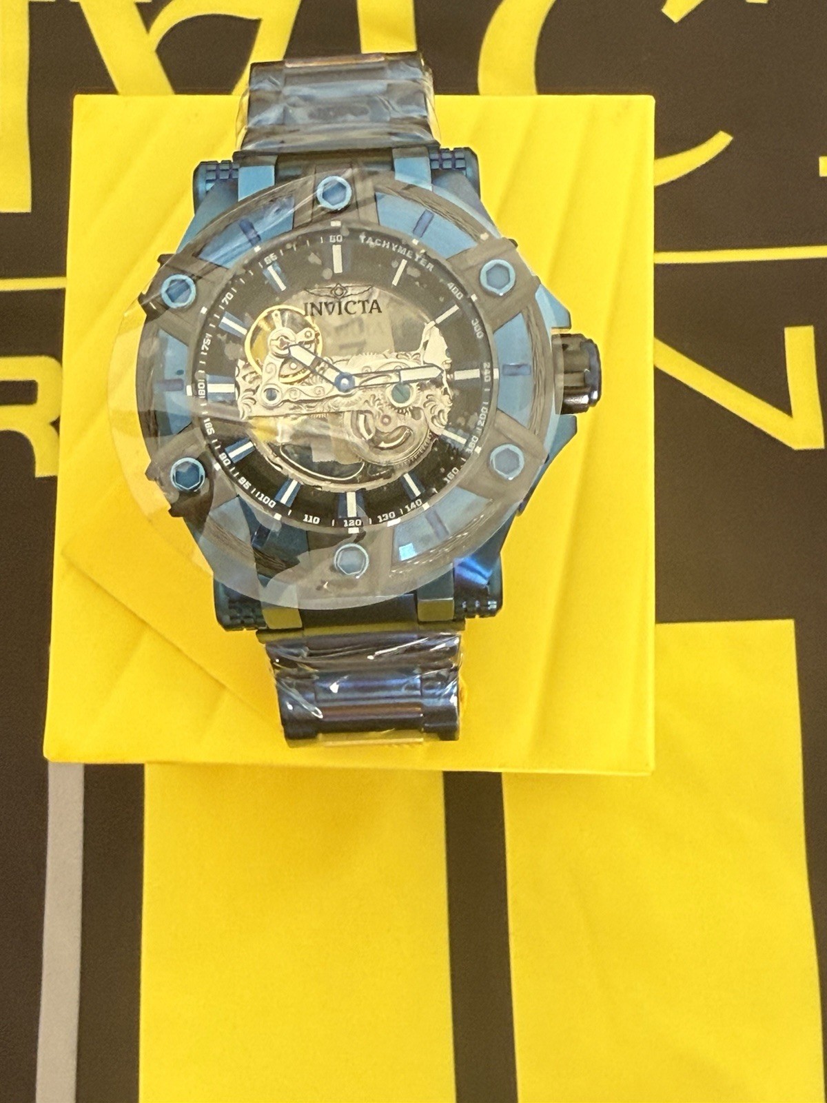 Invicta Bolt Phantom 53mm Automatic Skeleton Tachymeter Blue Steel 100M Box