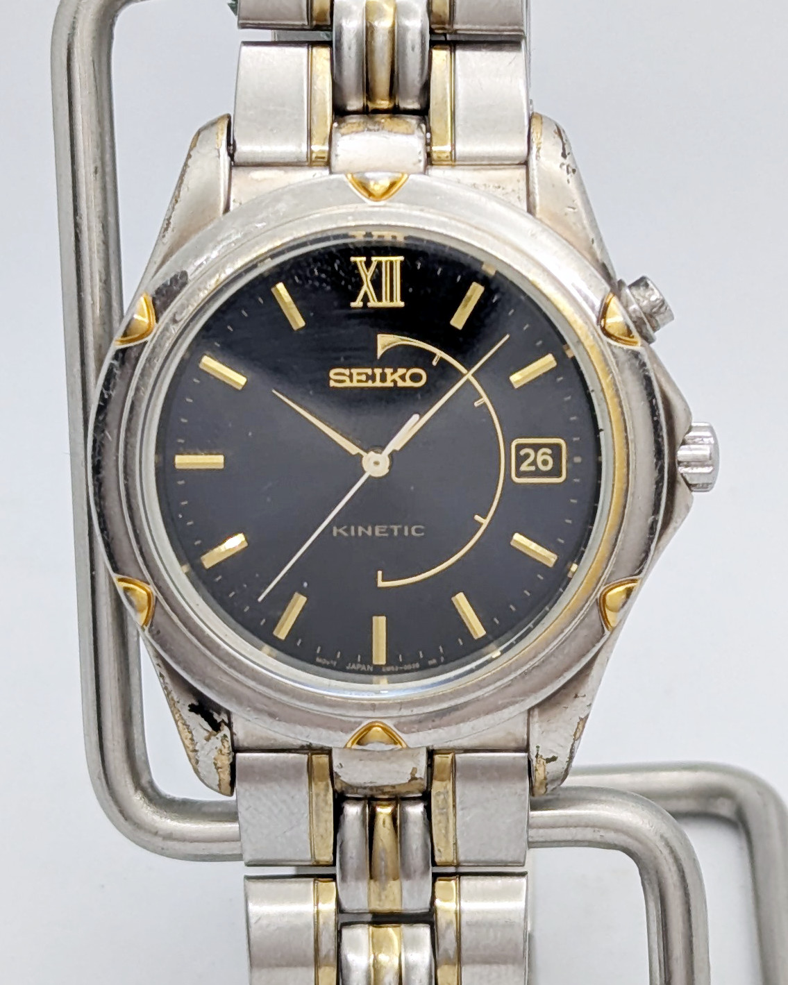 Seiko Kinetic 5M62 Two Tone Blue Sunburst Roman Dial | New Capacitor & Crystal