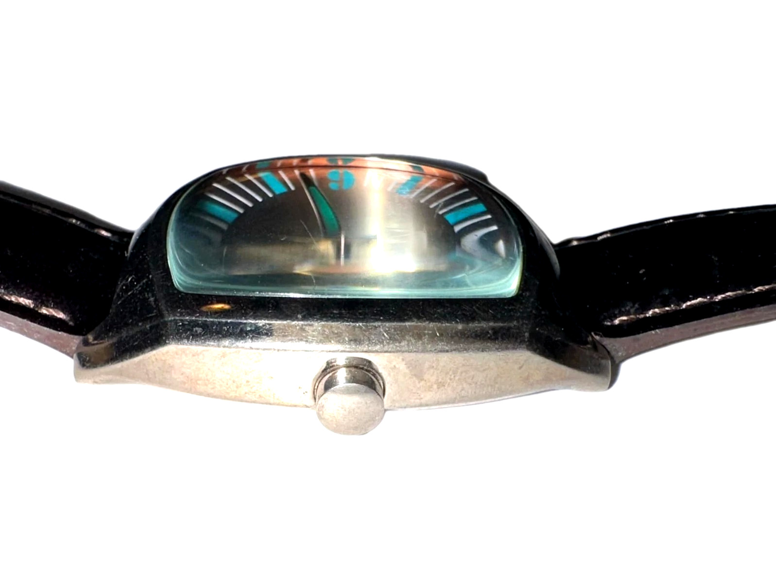 Men’s / Women’s Blue Brown Square Chico’s Watch Black Faux Leather Silver Case
