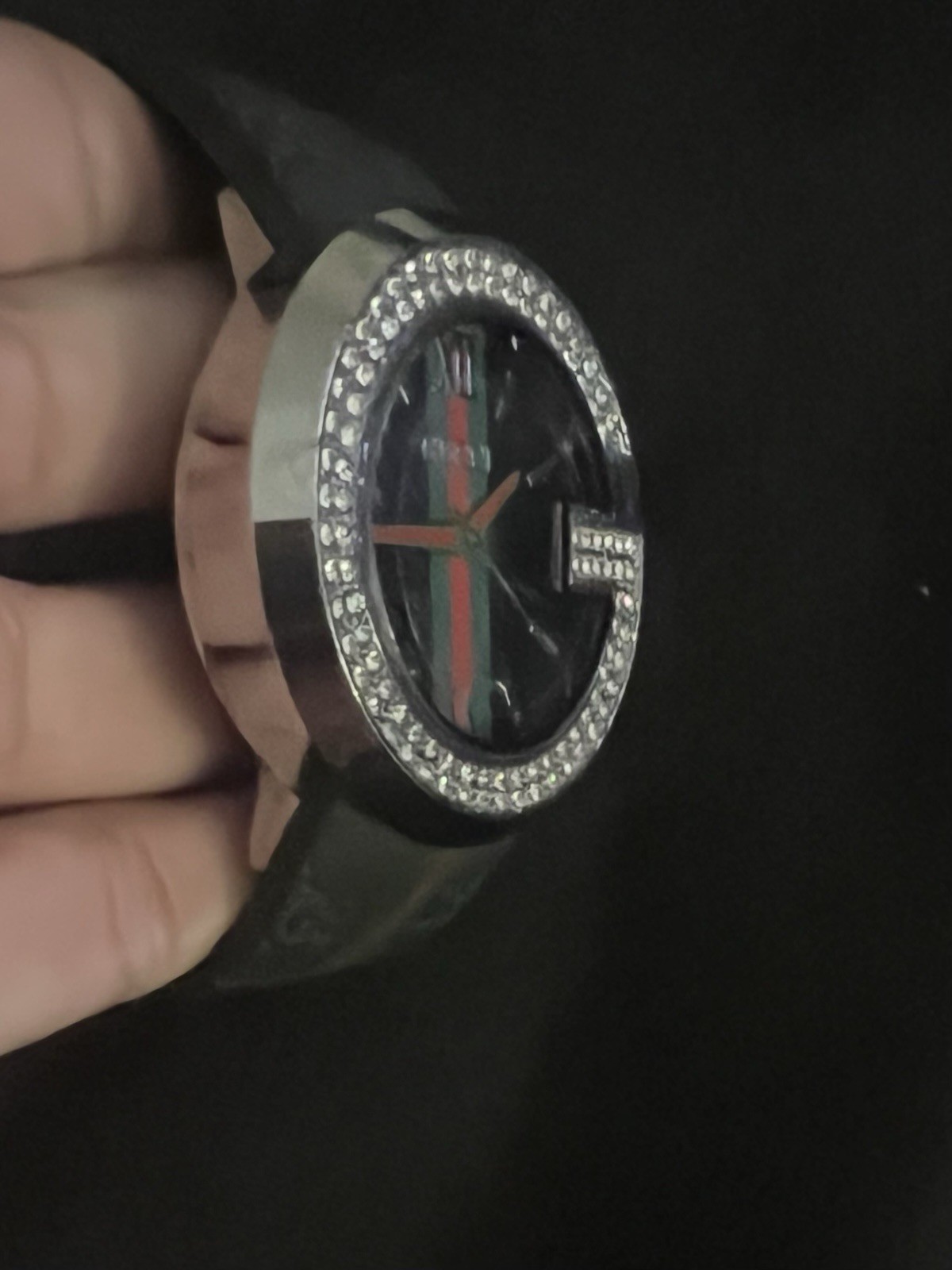 Replica -G Quartz Analog Watch Black Dial Roman/Baton Crystal Bezel Rubber Strap