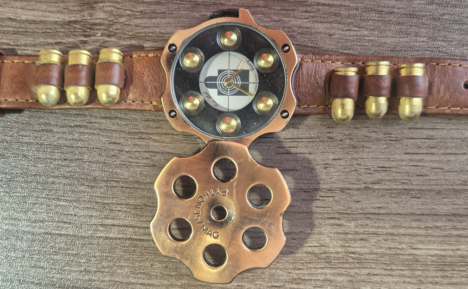 Vintage Python 357 Mag Revolver Cylinder Quartz Watch 41mm Men’s Leather Band