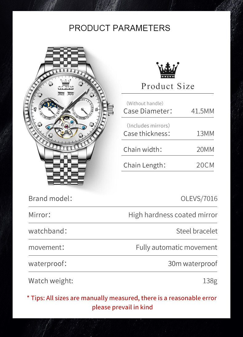 OLEVS Automatic Mechanical Waterproof Luminous Watch Date Men’s Wristwatch