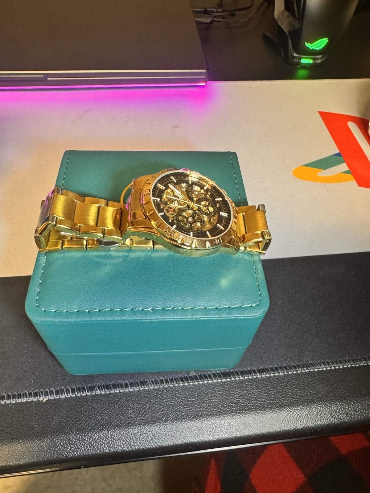 BIBI Automatic Mechanical Skeleton Dial Gold-Tone Metal Bracelet Wristwatch