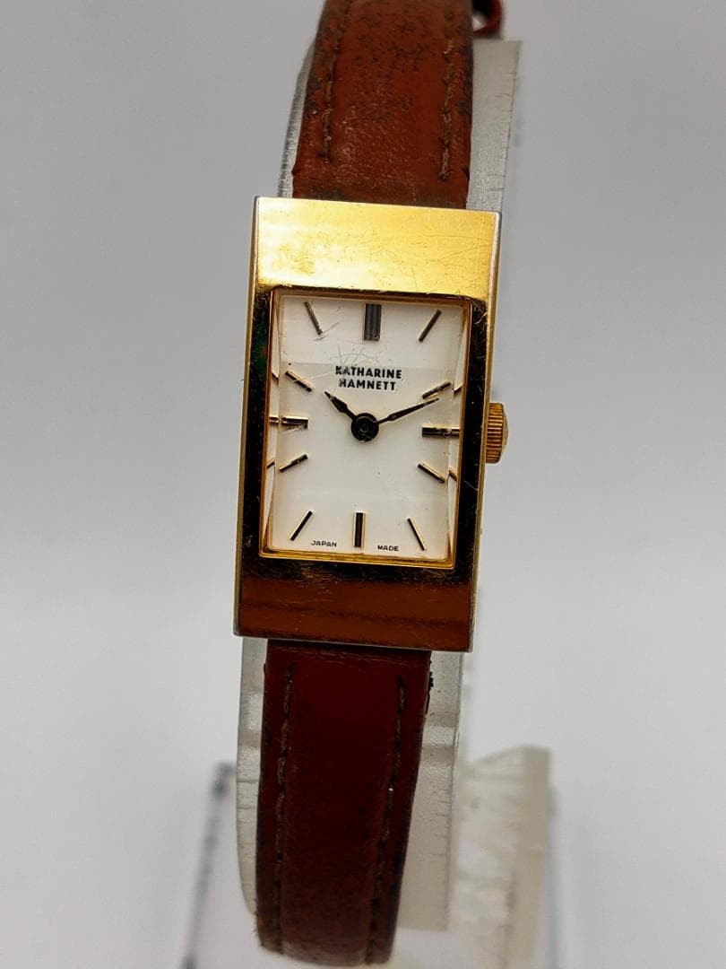 USED Katharine Hamnett KH-8803 Gold-Tone Rectangle Dress Watch | Japan