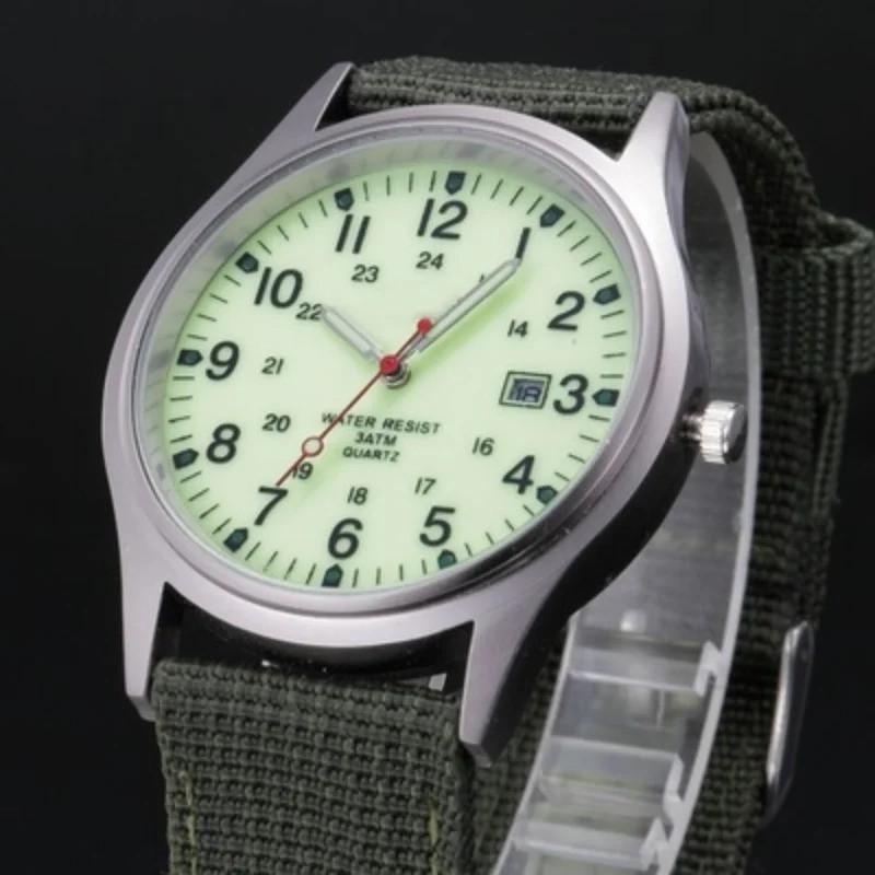Luminous Military Army 24 Hours Dial Nylon Strap USA Date Quartz Watch