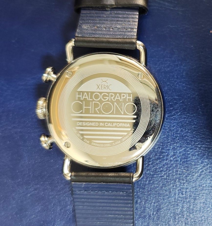 Xeric Halograph Chronograph Silver Wristwatch Watch Leather Men’s w/ Box r#