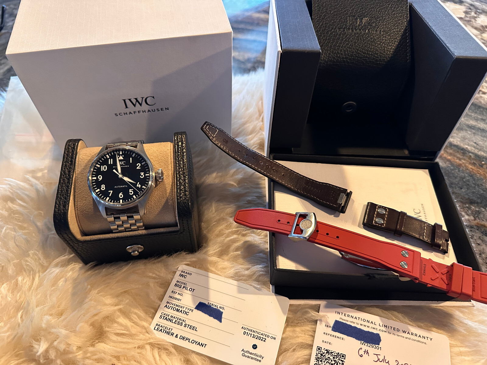 IWC Big Pilot Watch 43mm with 3 additional bands/Bracelet (Barely Worn) Warranty