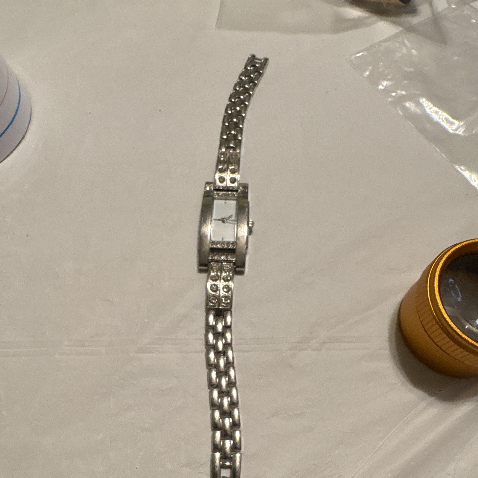 Women’s Silver Tone Rectangle Analog Wristwatch Metal Bracelet Stick Indexes
