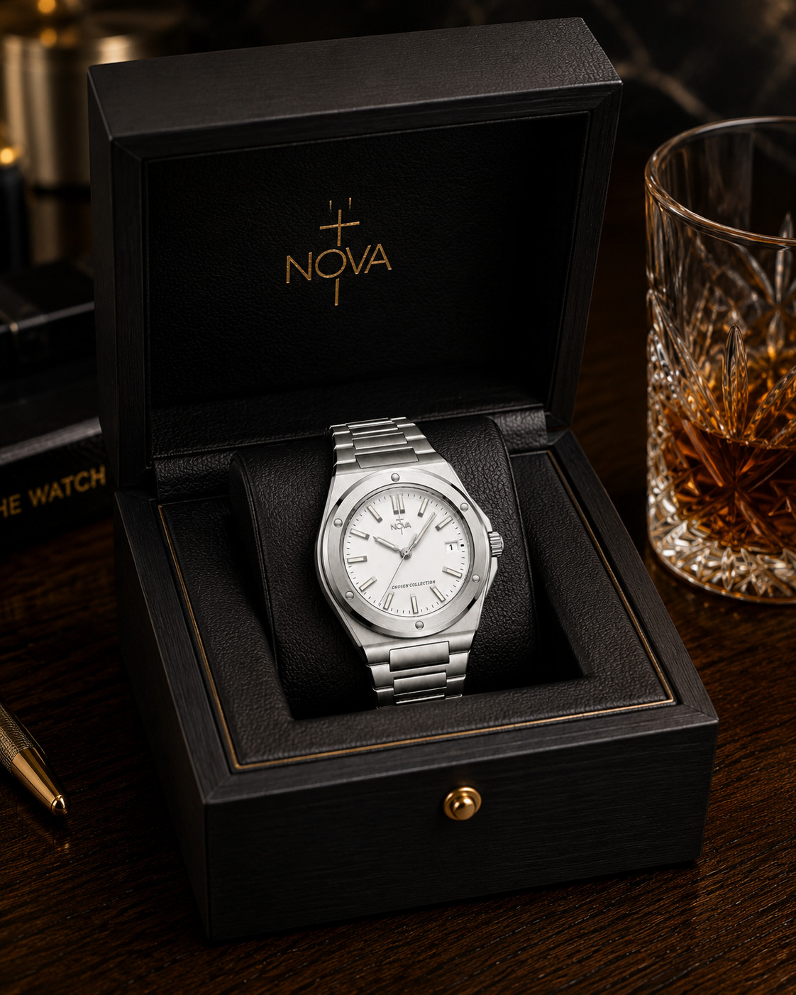 Nova Christian Chosen Custom Watch White Dial Steel Bracelet Date
