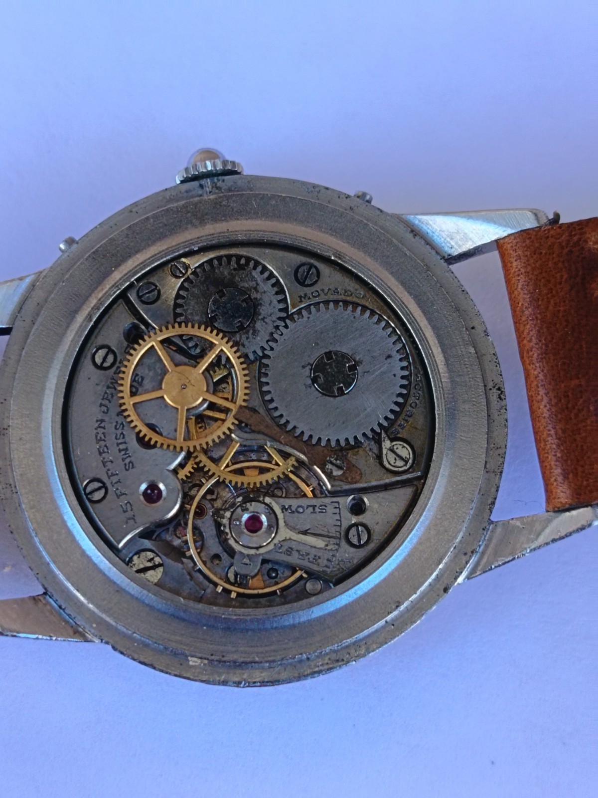 VINTAGE MOVADO TRIPLE DATE. MANUAL WIND. MULTICOLOUR DIAL. RUNNING