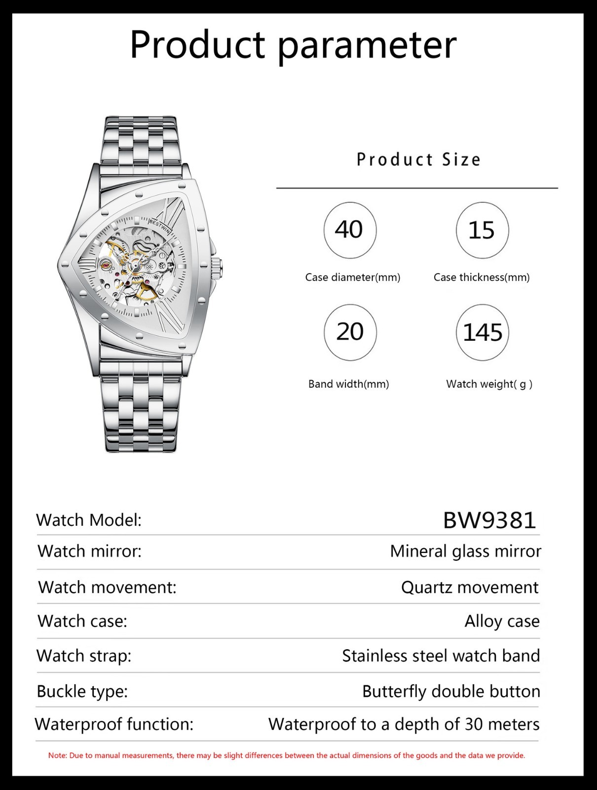 Men’s Triangular Skeleton Watch — Fully Automatic Mechanical, Water-Resi